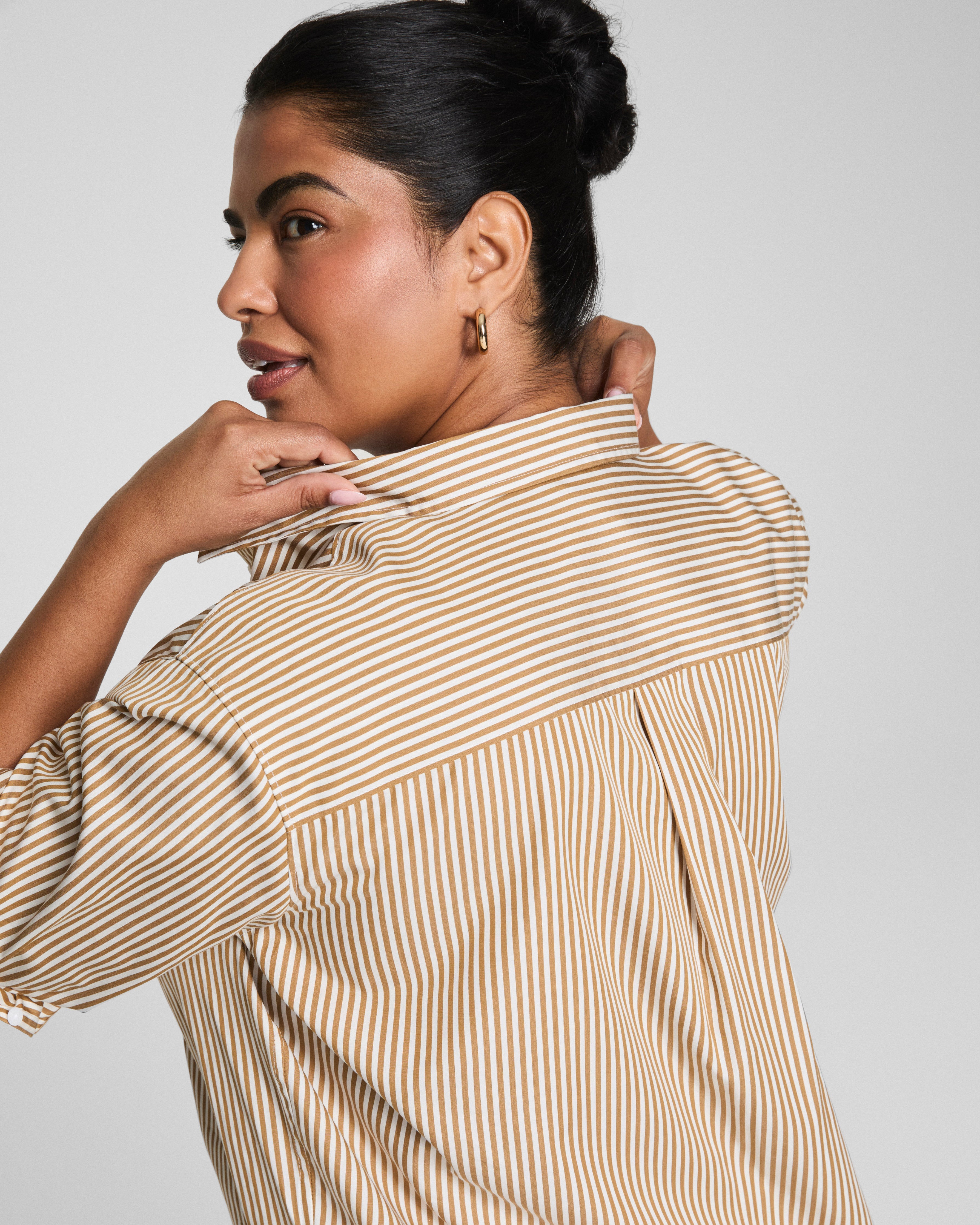 SPANX® Poplin Oversized Button-Up Shirt  Porcelain/Flax
