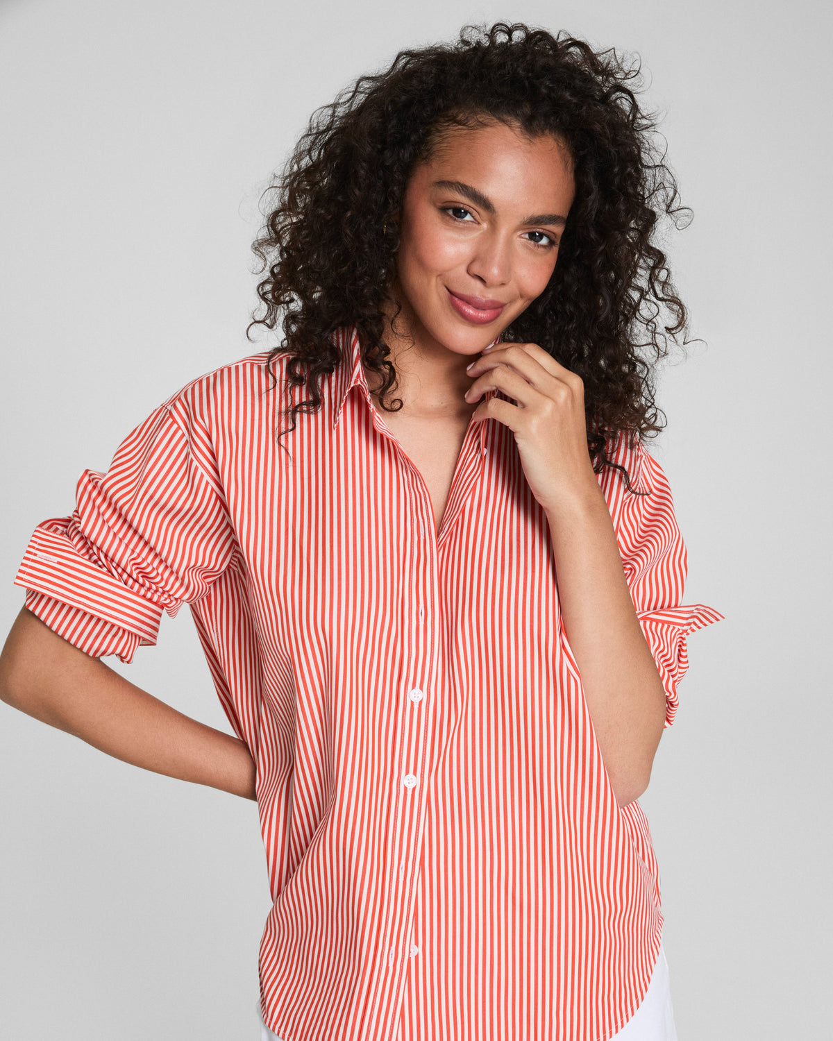 SPANX® Poplin Oversized Button-Up Shirt  Porcelain/Poppy