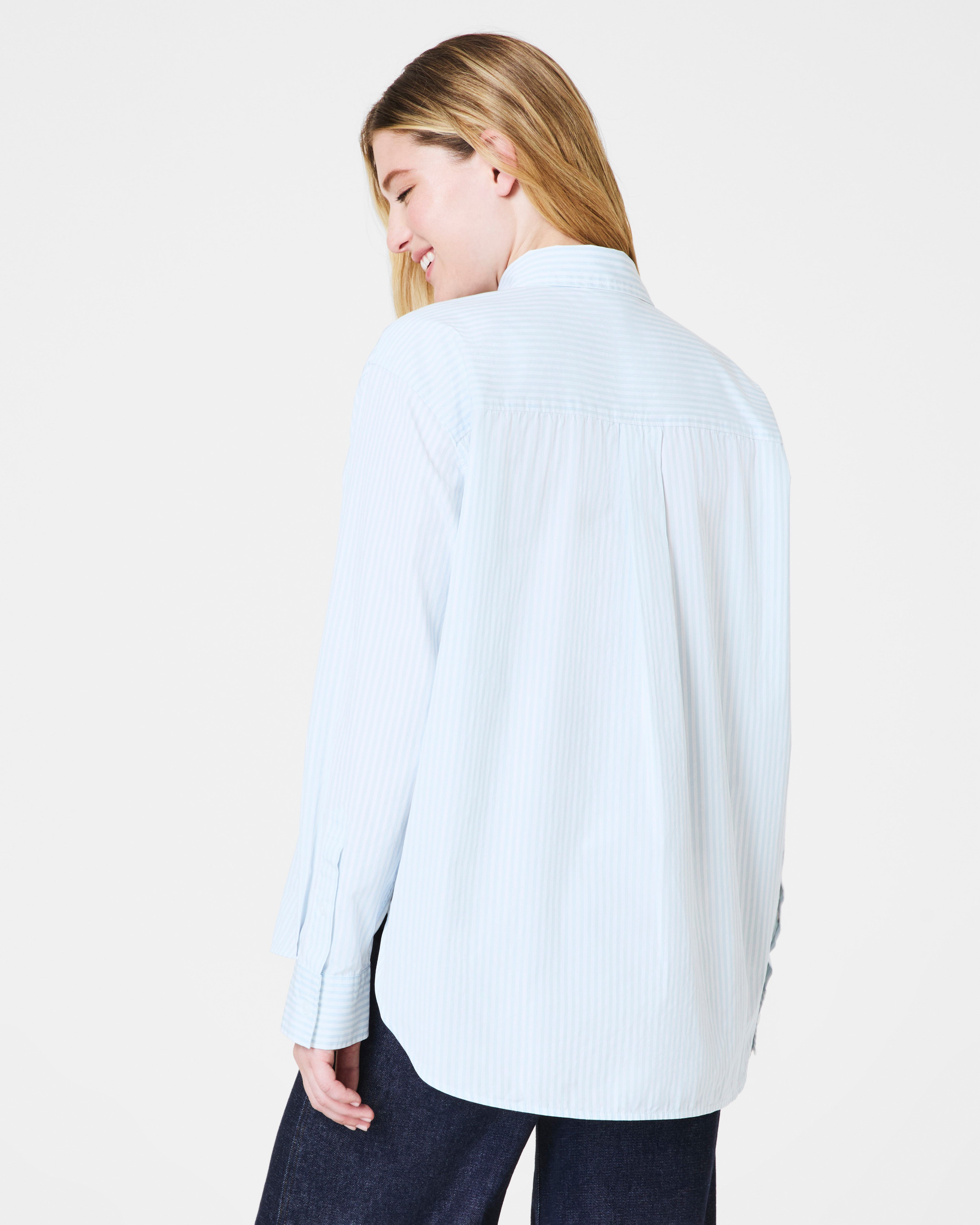 SPANX® Poplin Oversized Button-Up Shirt  Classic White/Sky
