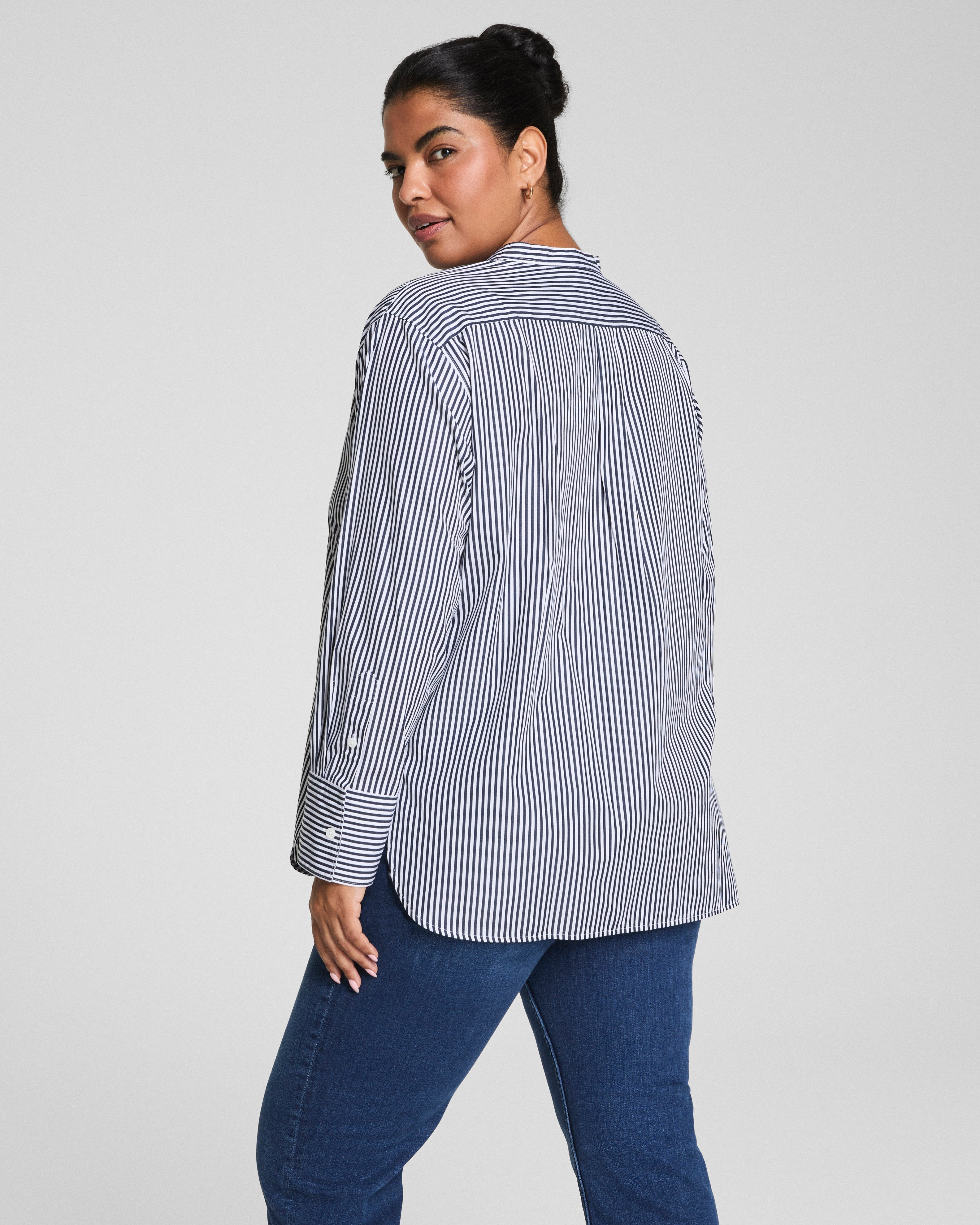 SPANX® Poplin Button-Up Tunic  Classic White/Timeless Navy