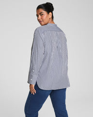SPANX® Poplin Button-Up Tunic  Classic White/Timeless Navy