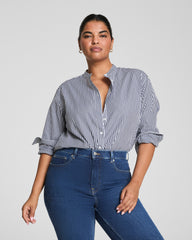 SPANX® Poplin Button-Up Tunic  Classic White/Timeless Navy