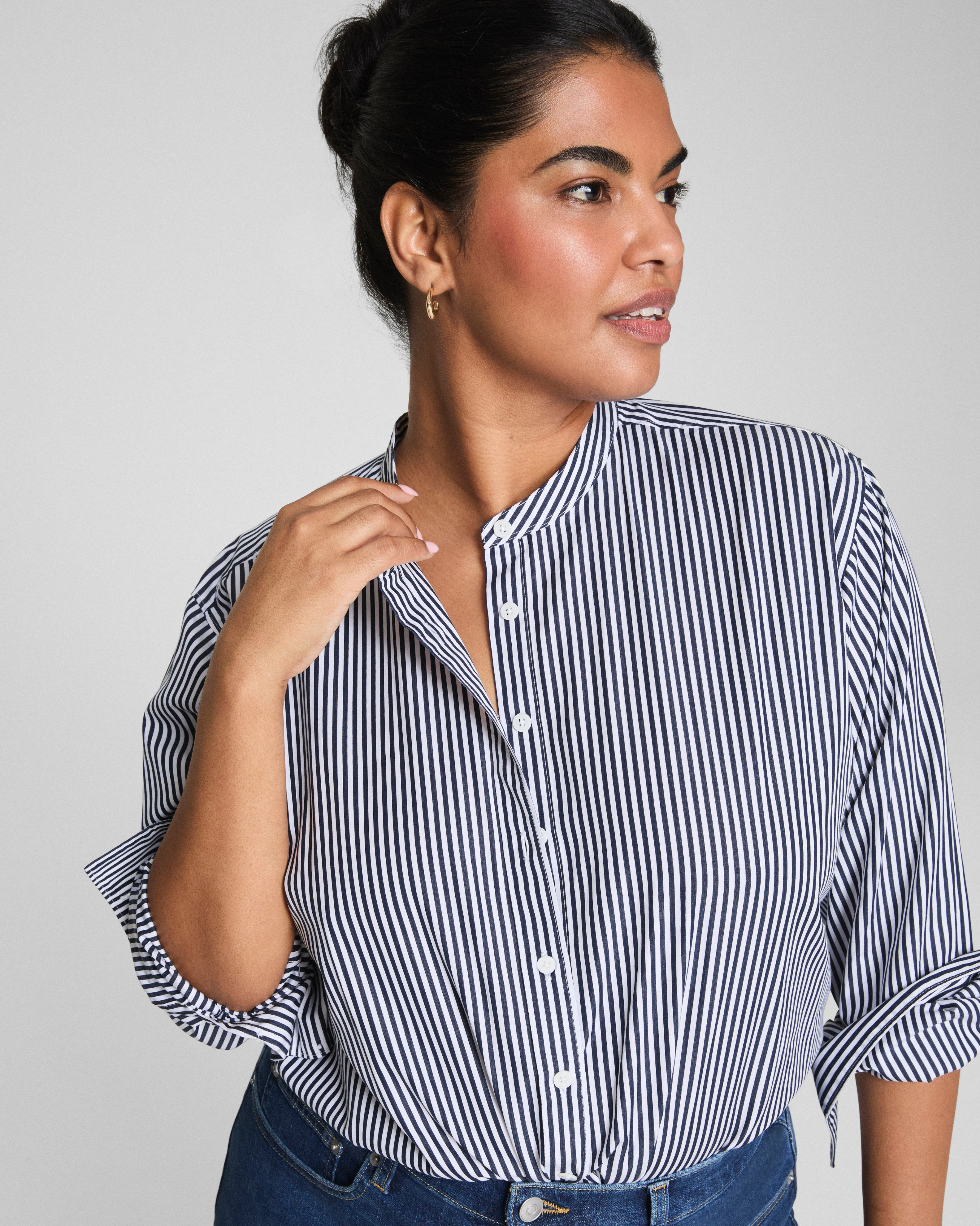 SPANX® Poplin Button-Up Tunic  Classic White/Timeless Navy