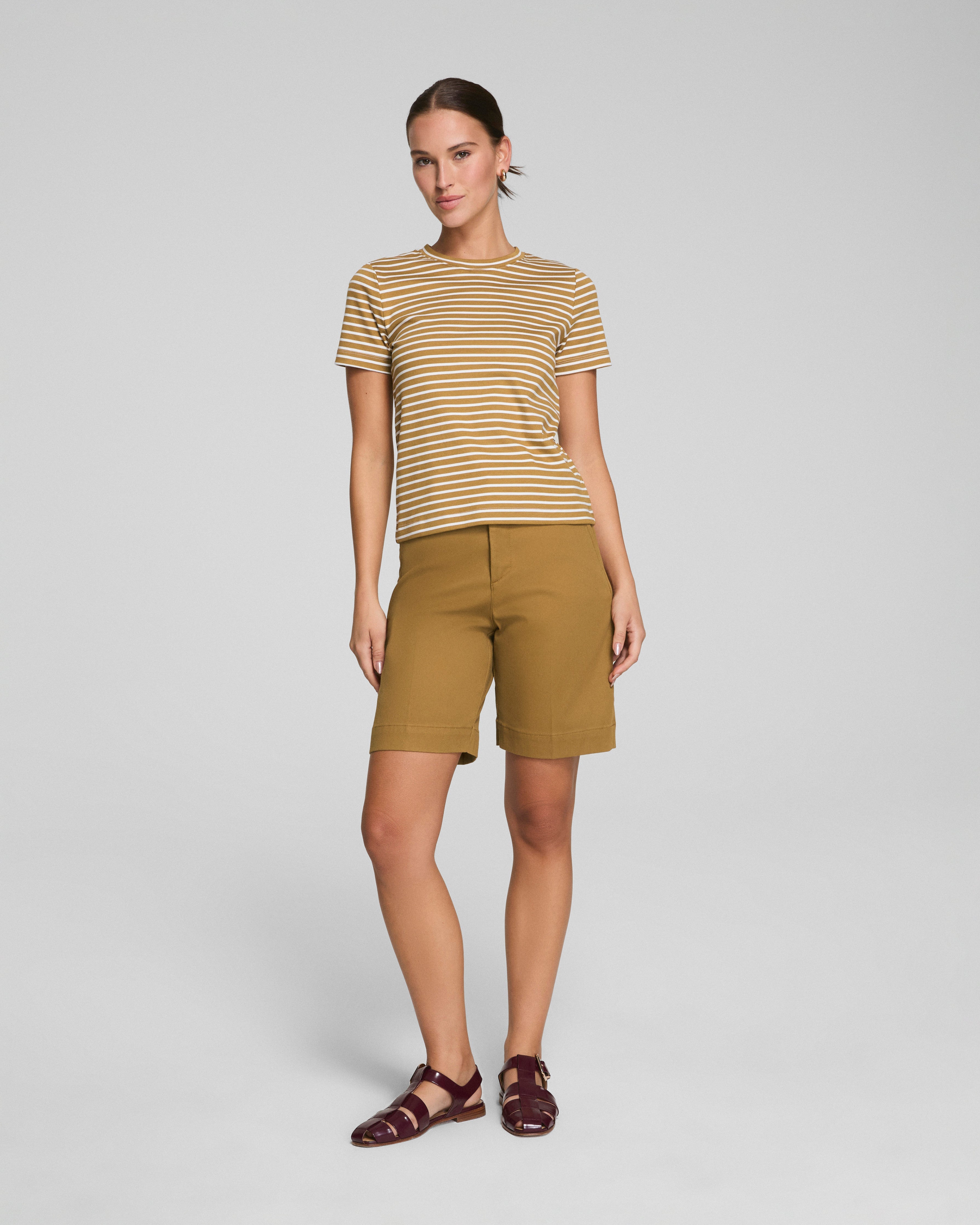 SPANX® Cotton Crewneck Tee  Flax Powder Stripe