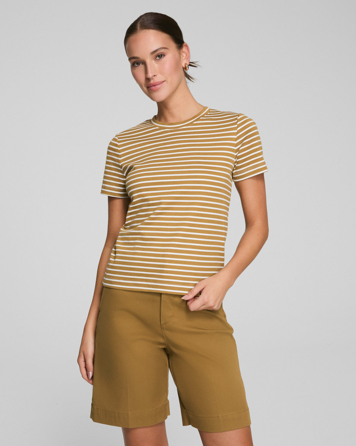SPANX® Cotton Crewneck Tee  Flax Powder Stripe