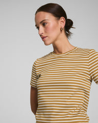 SPANX® Cotton Crewneck Tee  Flax Powder Stripe