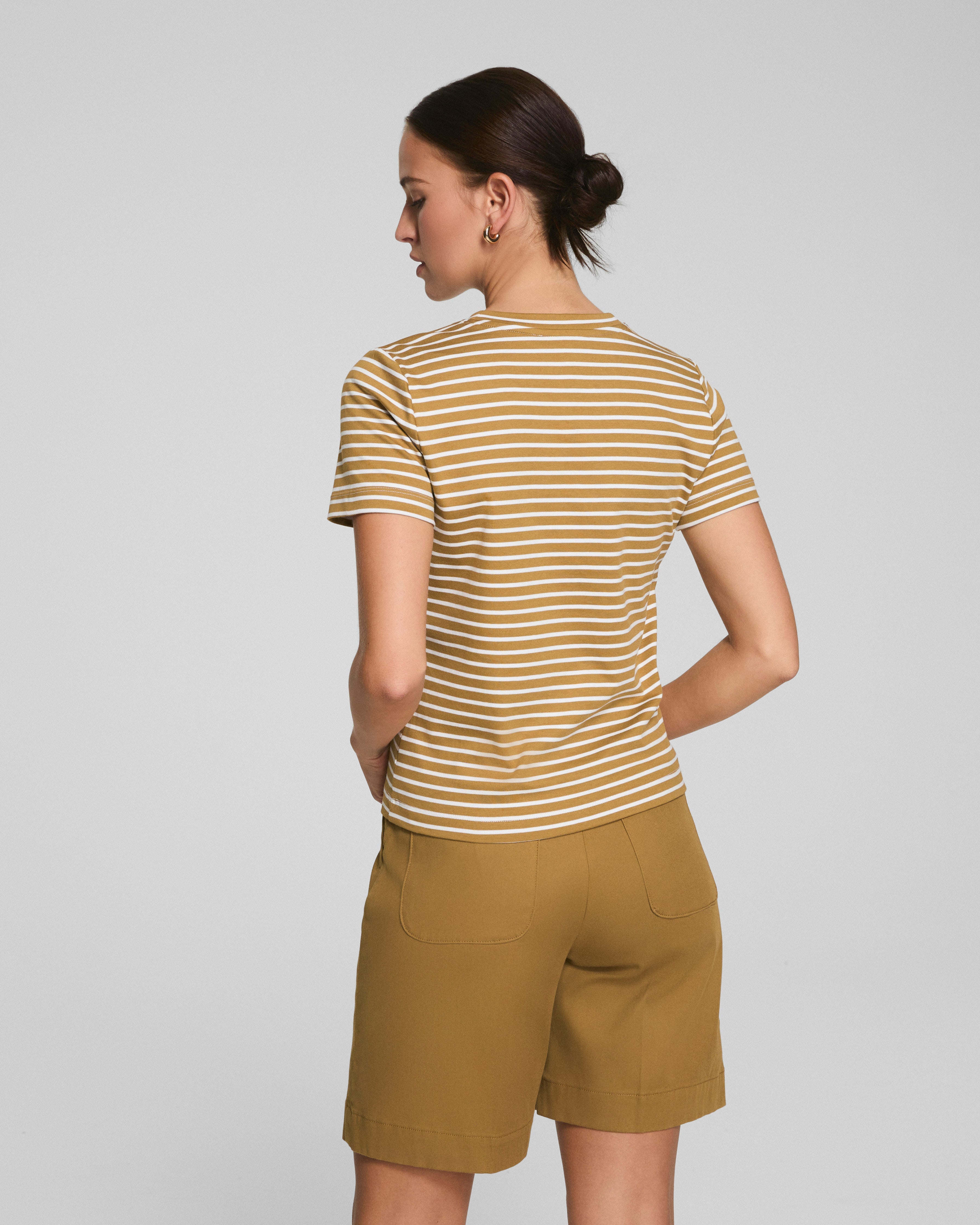 SPANX® Cotton Crewneck Tee  Flax Powder Stripe