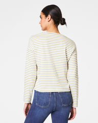 SPANX® Cotton Long Sleeve Crewneck Top  Cypress Stripe