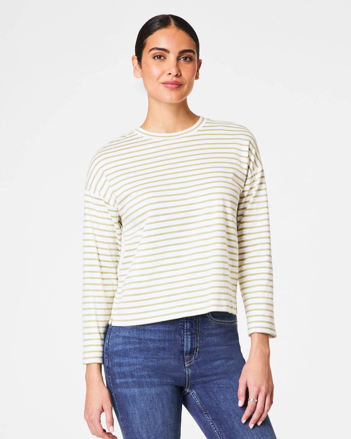 SPANX® Cotton Long Sleeve Crewneck Top  Cypress Stripe