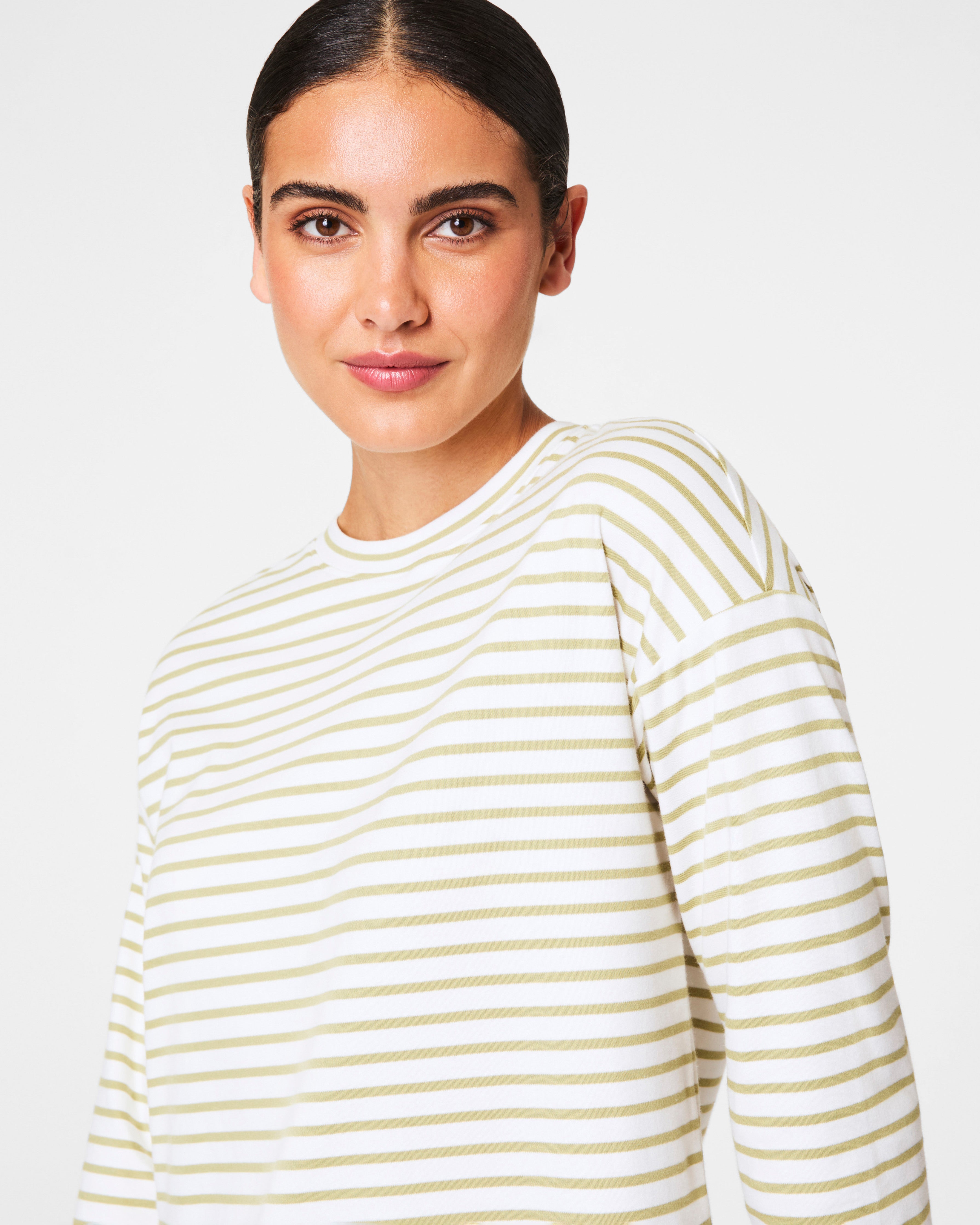 SPANX® Cotton Long Sleeve Crewneck Top  Cypress Stripe