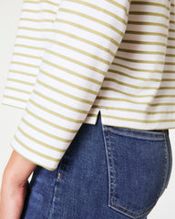 SPANX® Cotton Long Sleeve Crewneck Top  Cypress Stripe