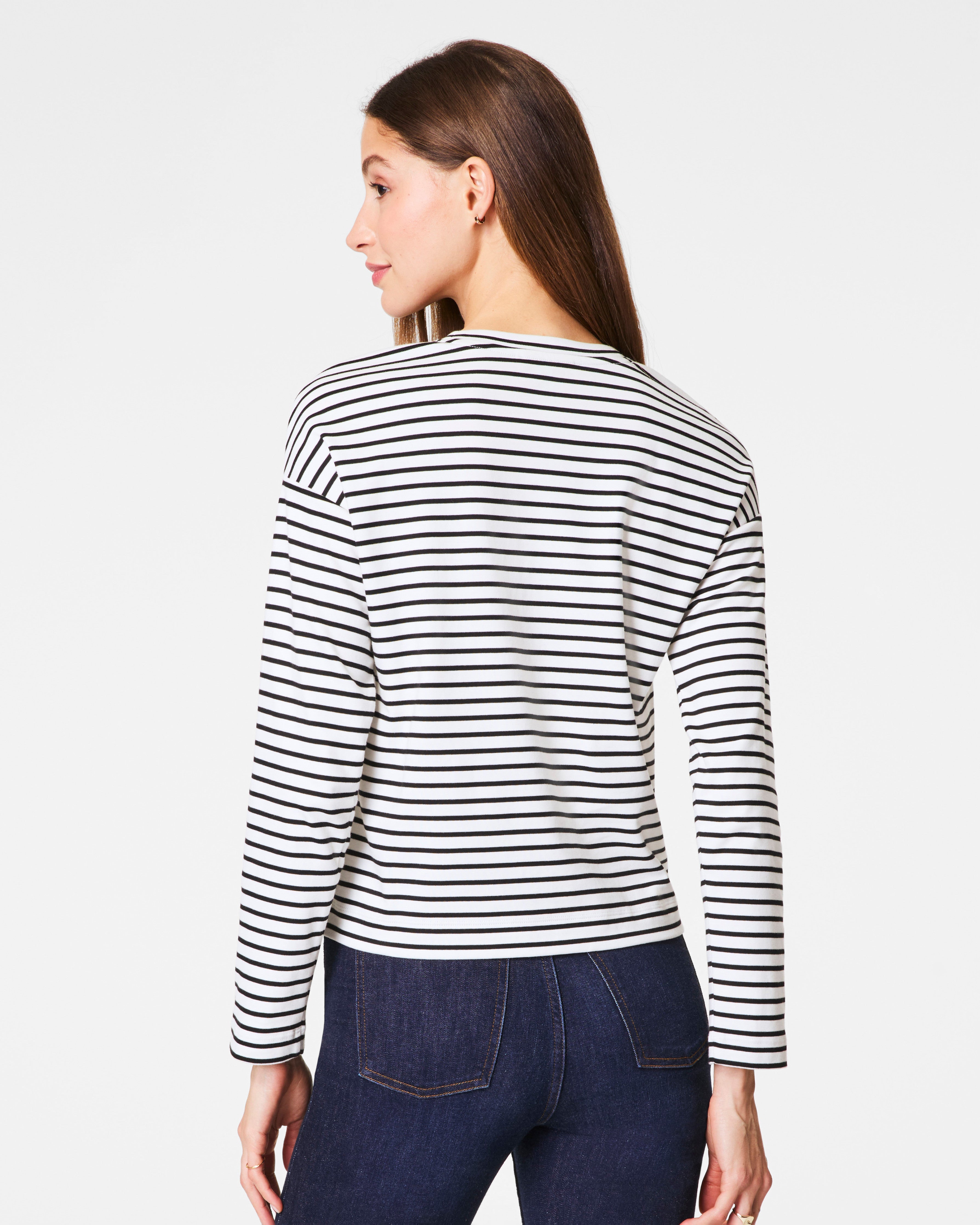 SPANX® Cotton Long Sleeve Crewneck Top  Classic Black Stripe