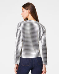 SPANX® Cotton Long Sleeve Crewneck Top  Classic Black Stripe