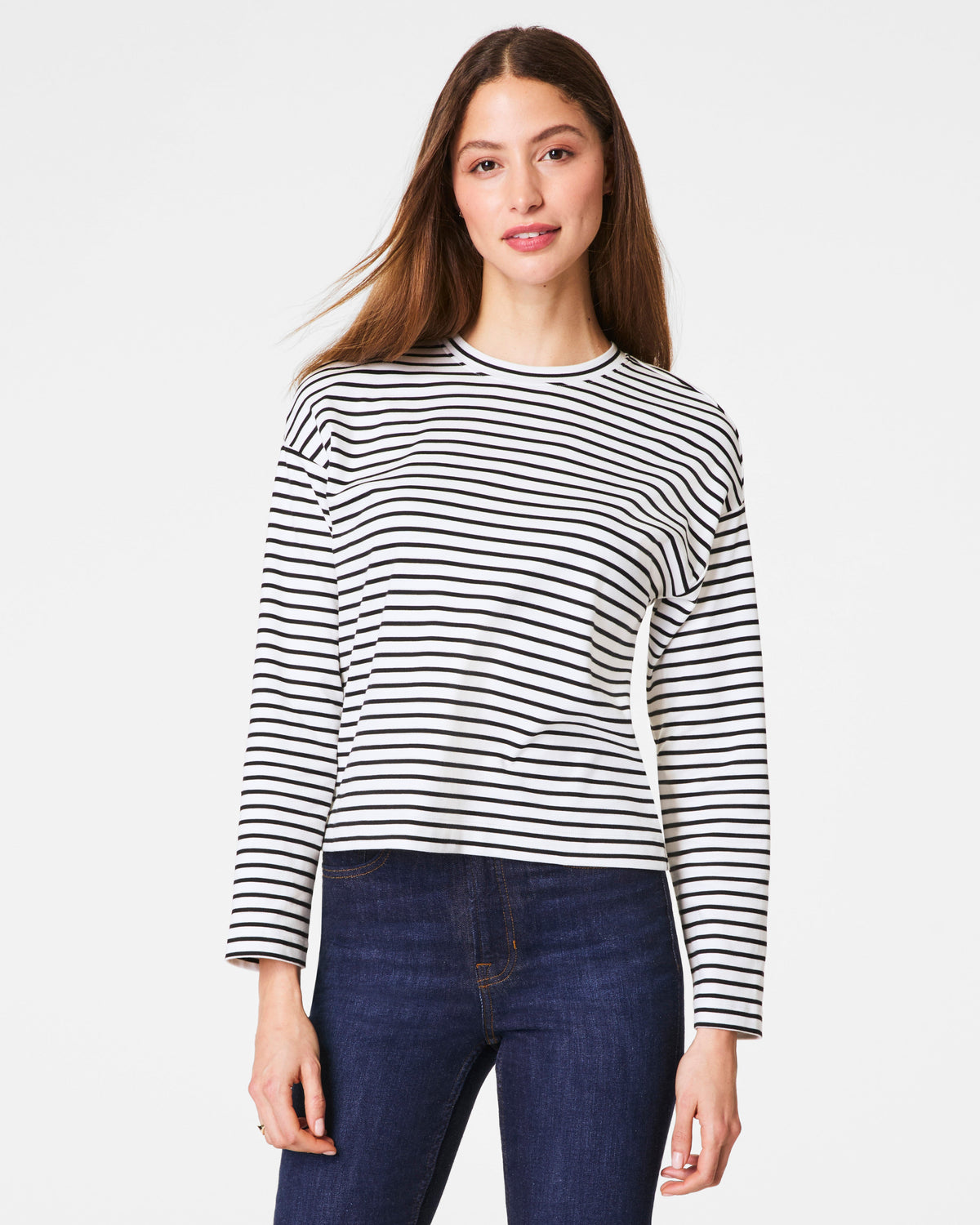 SPANX® Cotton Long Sleeve Crewneck Top  Classic Black Stripe