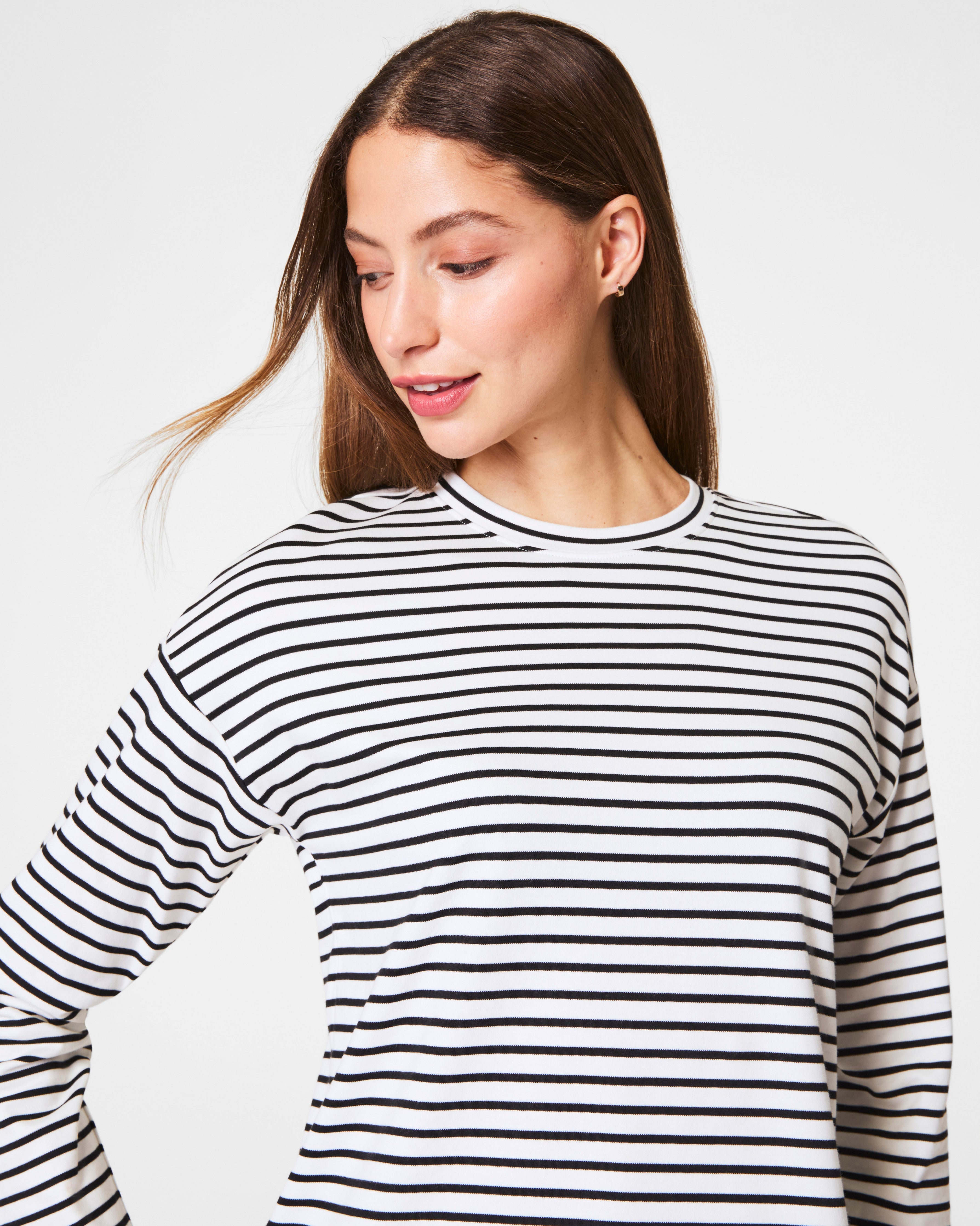 SPANX® Cotton Long Sleeve Crewneck Top  Classic Black Stripe