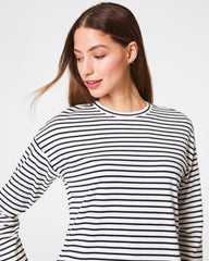 SPANX® Cotton Long Sleeve Crewneck Top  Classic Black Stripe