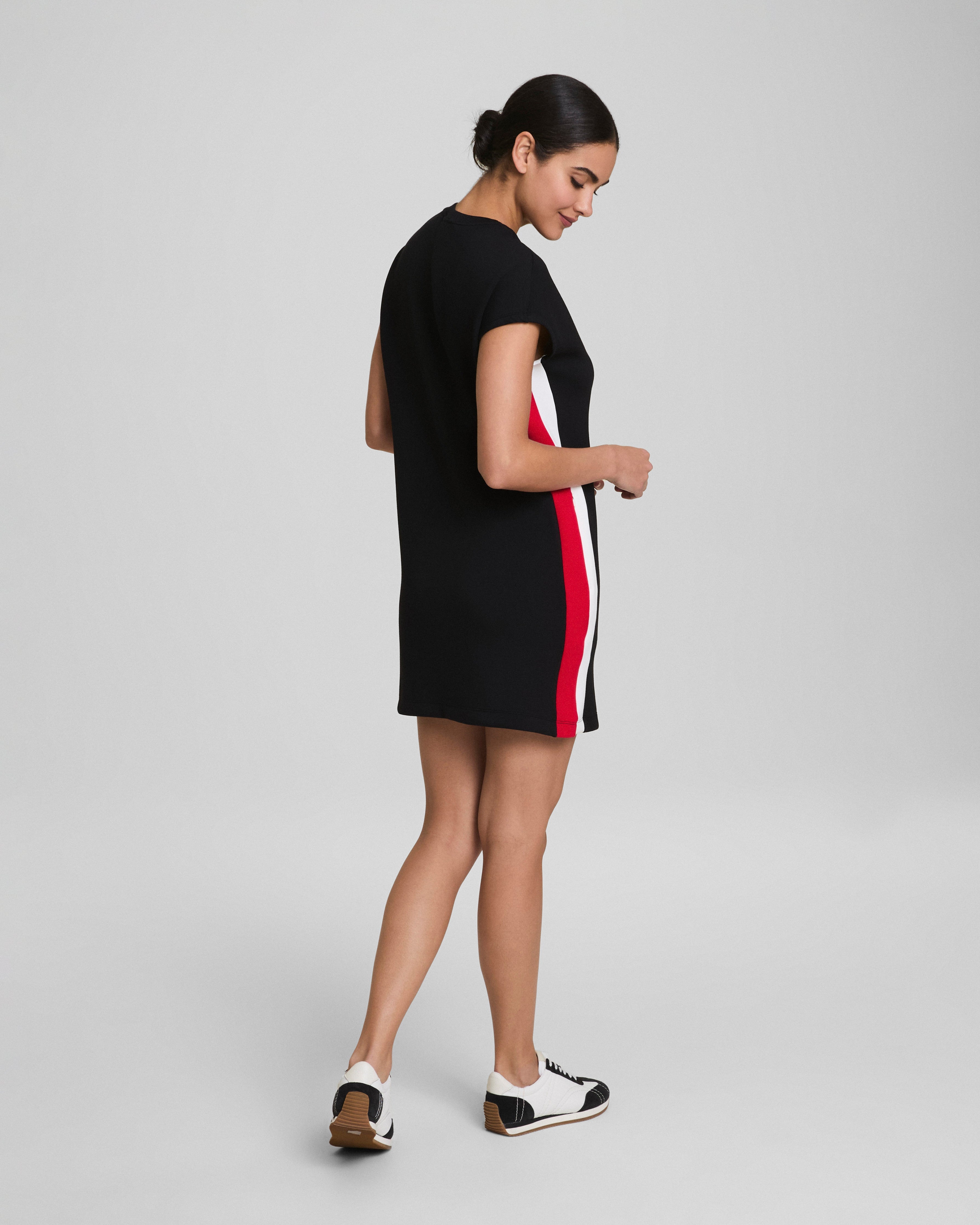 SPANX® AirEssentials Colorblock Mini T-Shirt Dress  Very Black/Powder/SPANX® Red