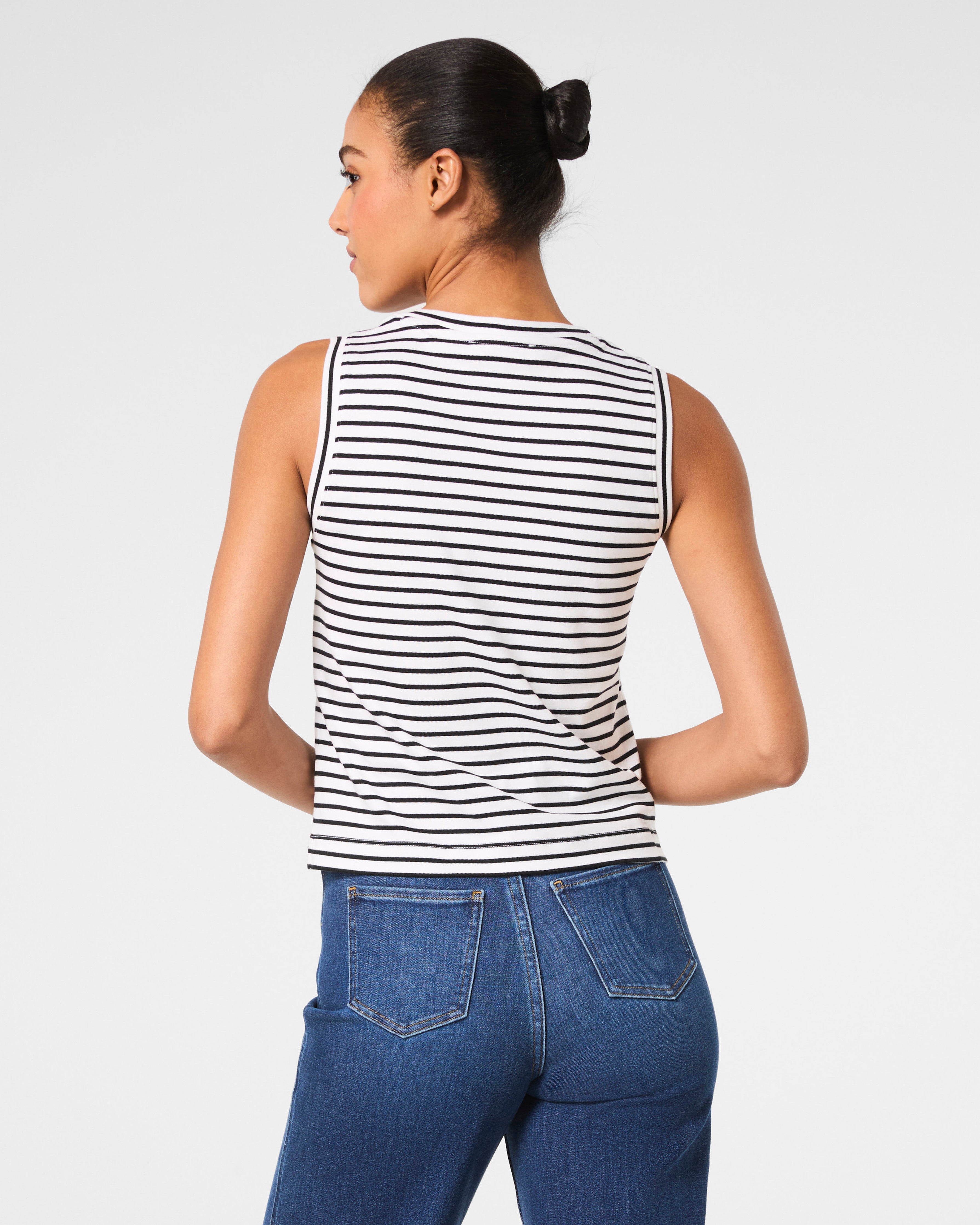 SPANX® Cotton Crewneck Tank Stripe  Classic White Stripe