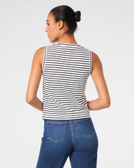 SPANX® Cotton Crewneck Tank Stripe  Classic White Stripe