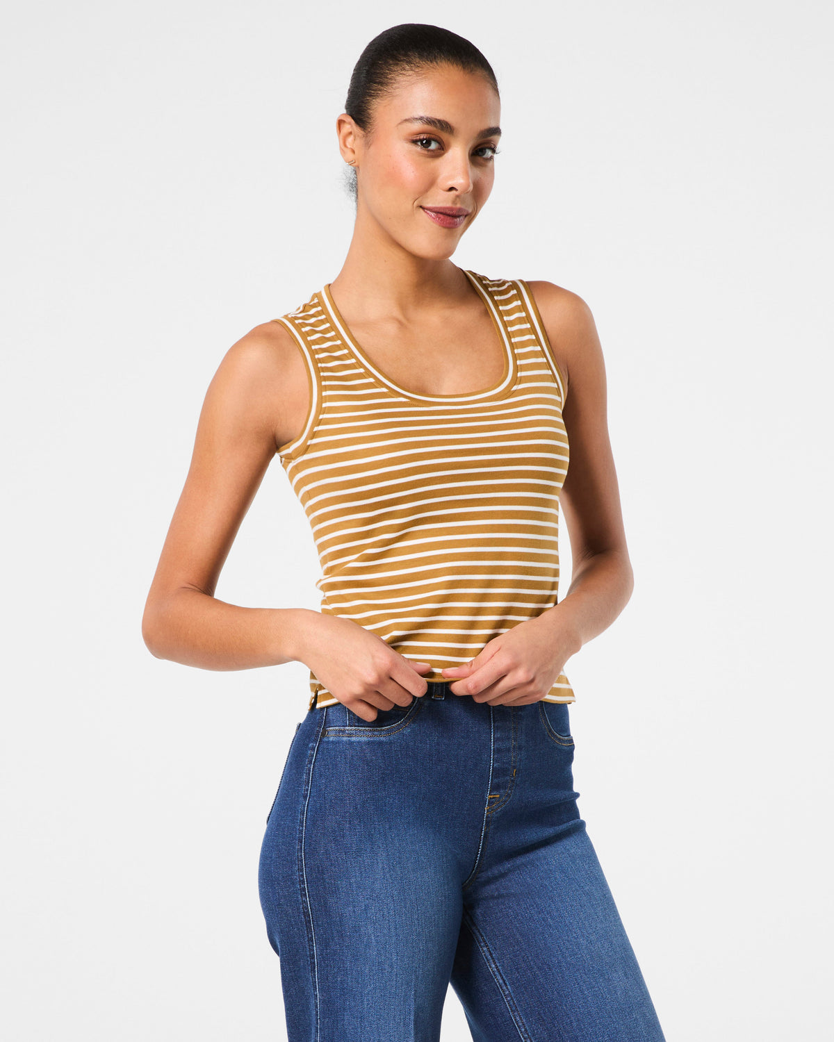 SPANX® Cotton Crewneck Tank Stripe  Flax Powder Stripe