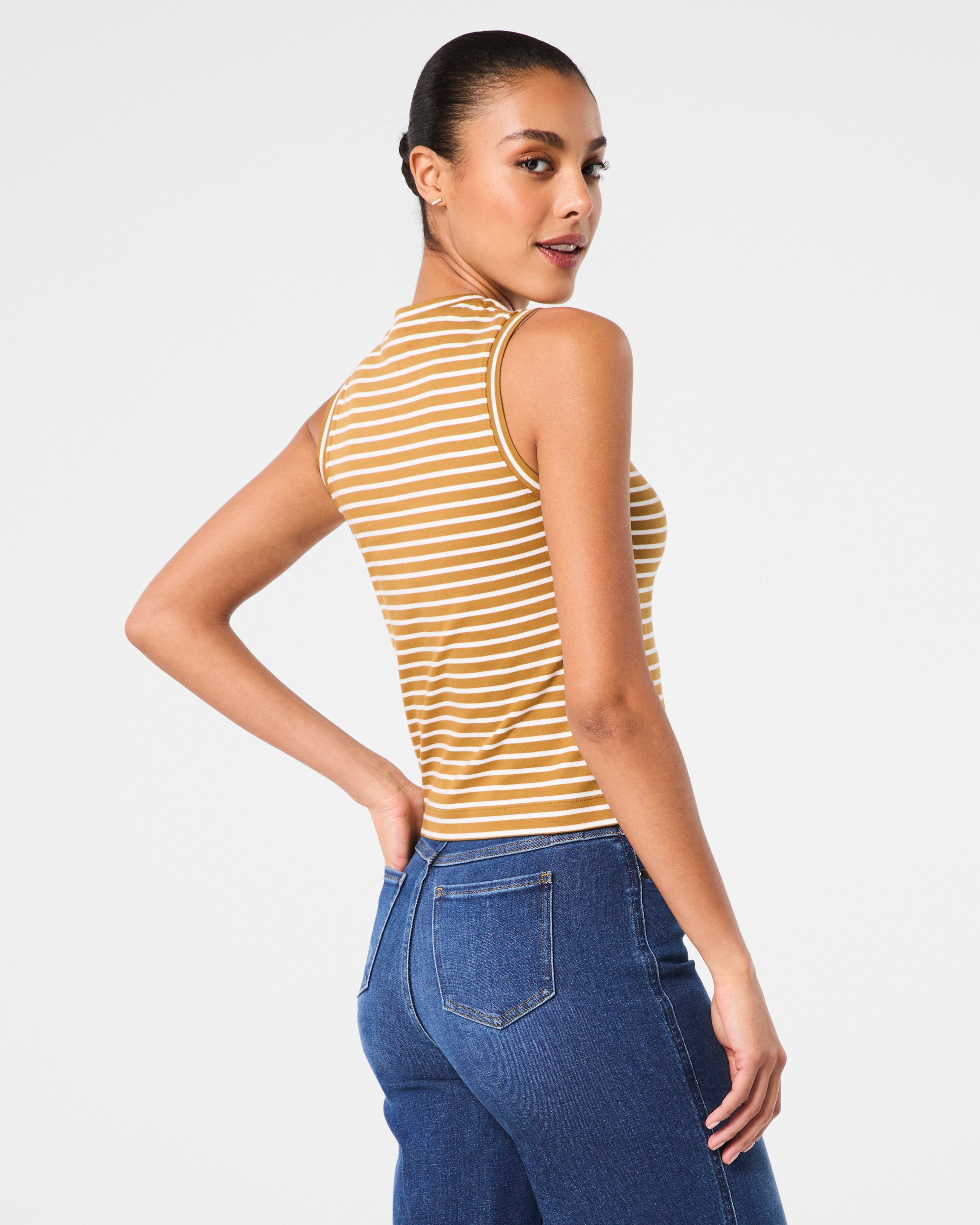 SPANX® Cotton Crewneck Tank Stripe  Flax Powder Stripe