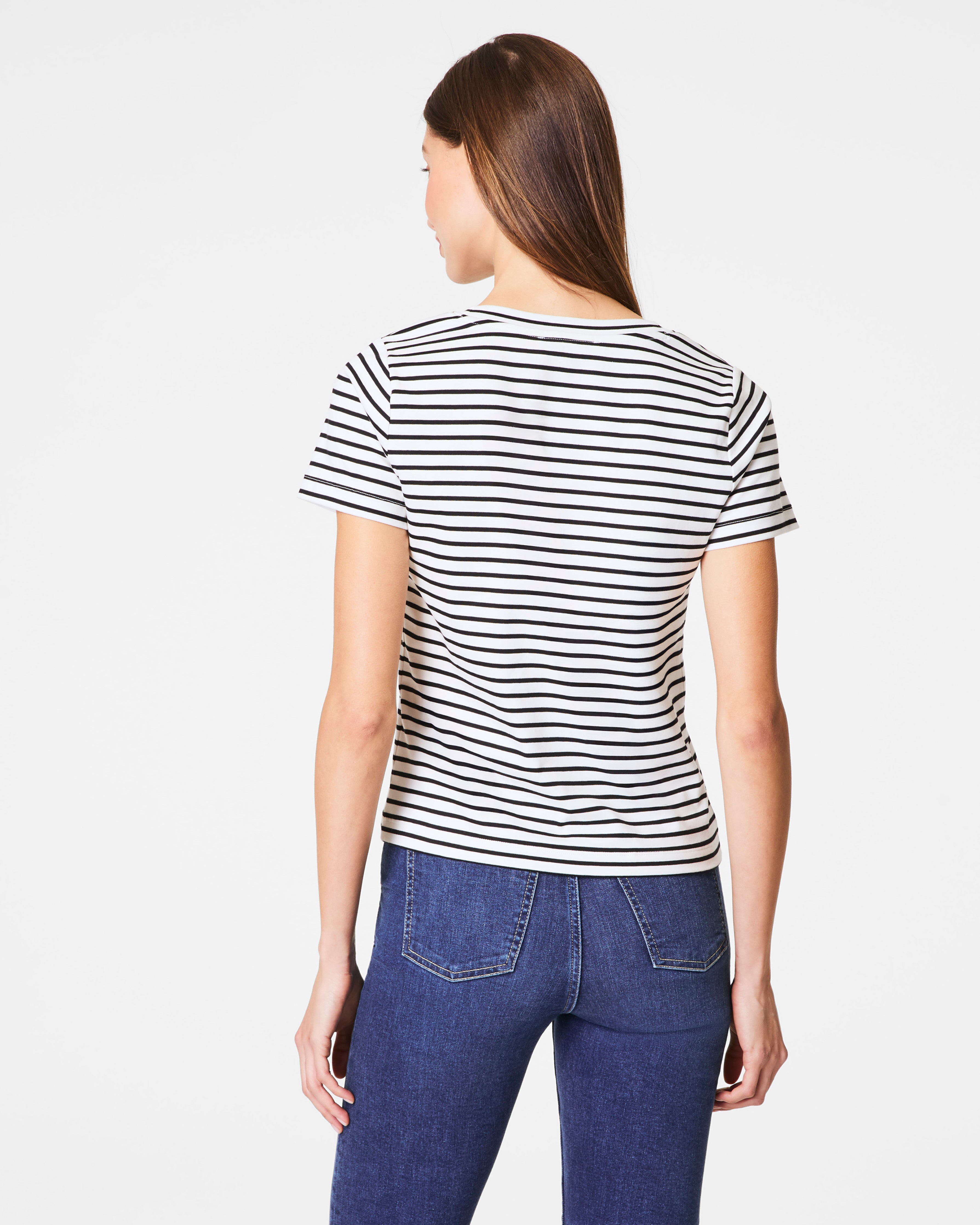 SPANX® Cotton V-Neck Tee  Classic Black Stripe