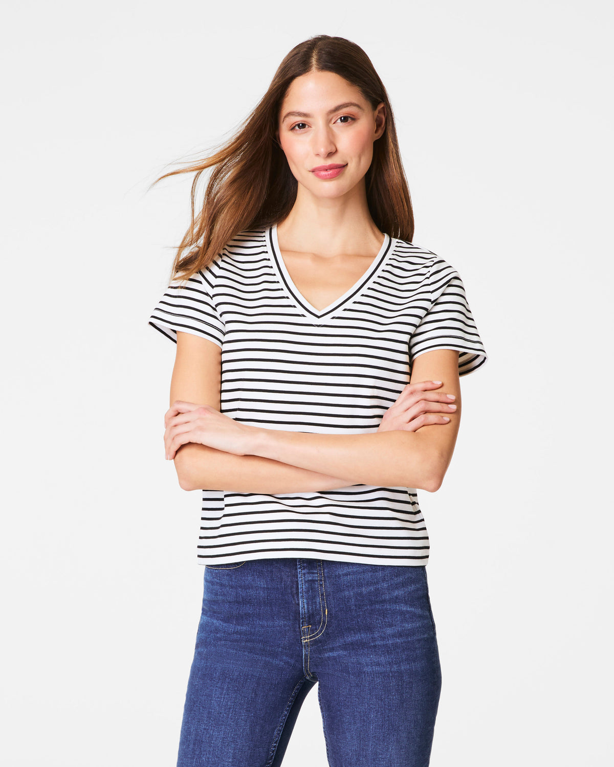 SPANX® Cotton V-Neck Tee  Classic Black Stripe