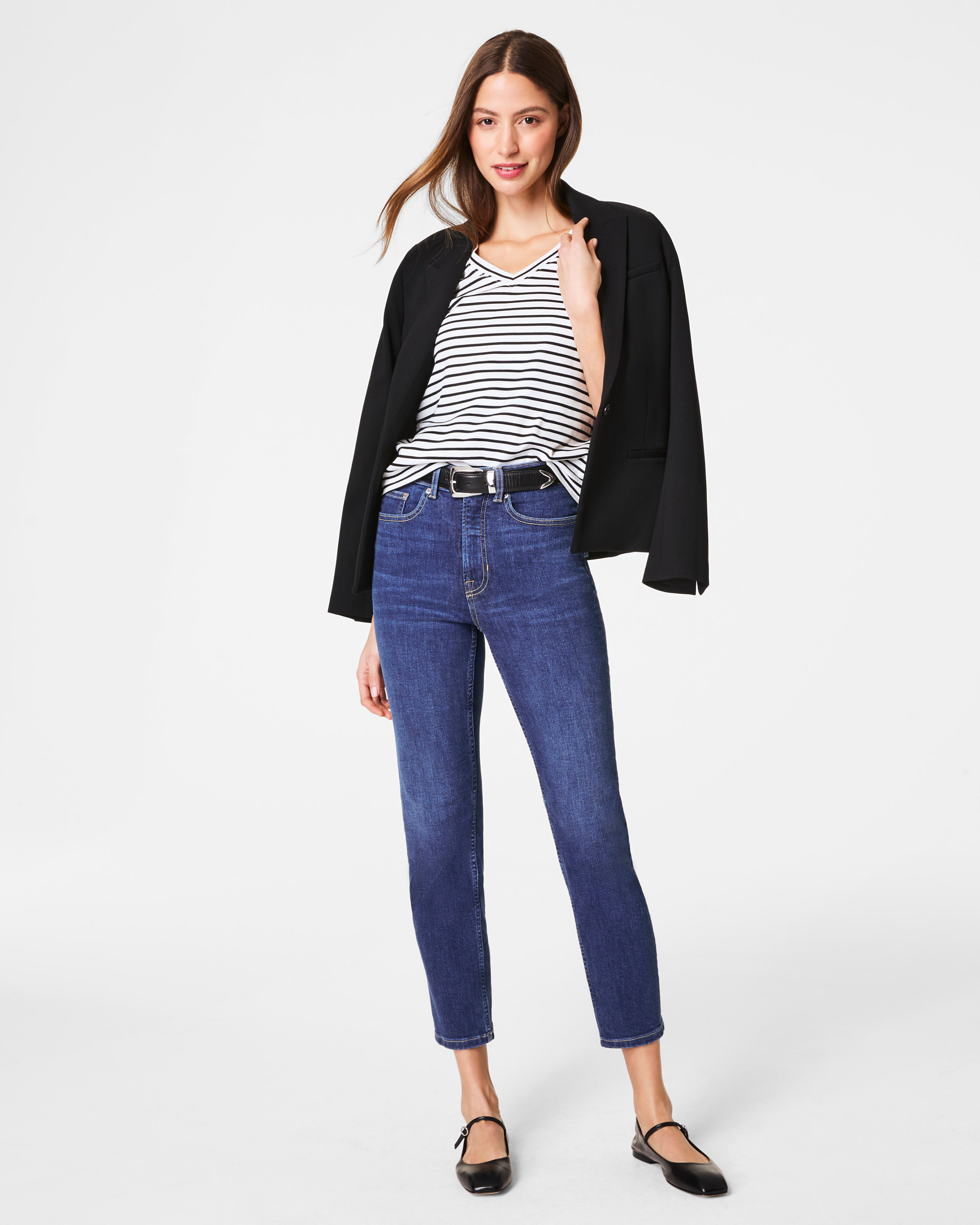 SPANX® Cotton V-Neck Tee  Classic Black Stripe