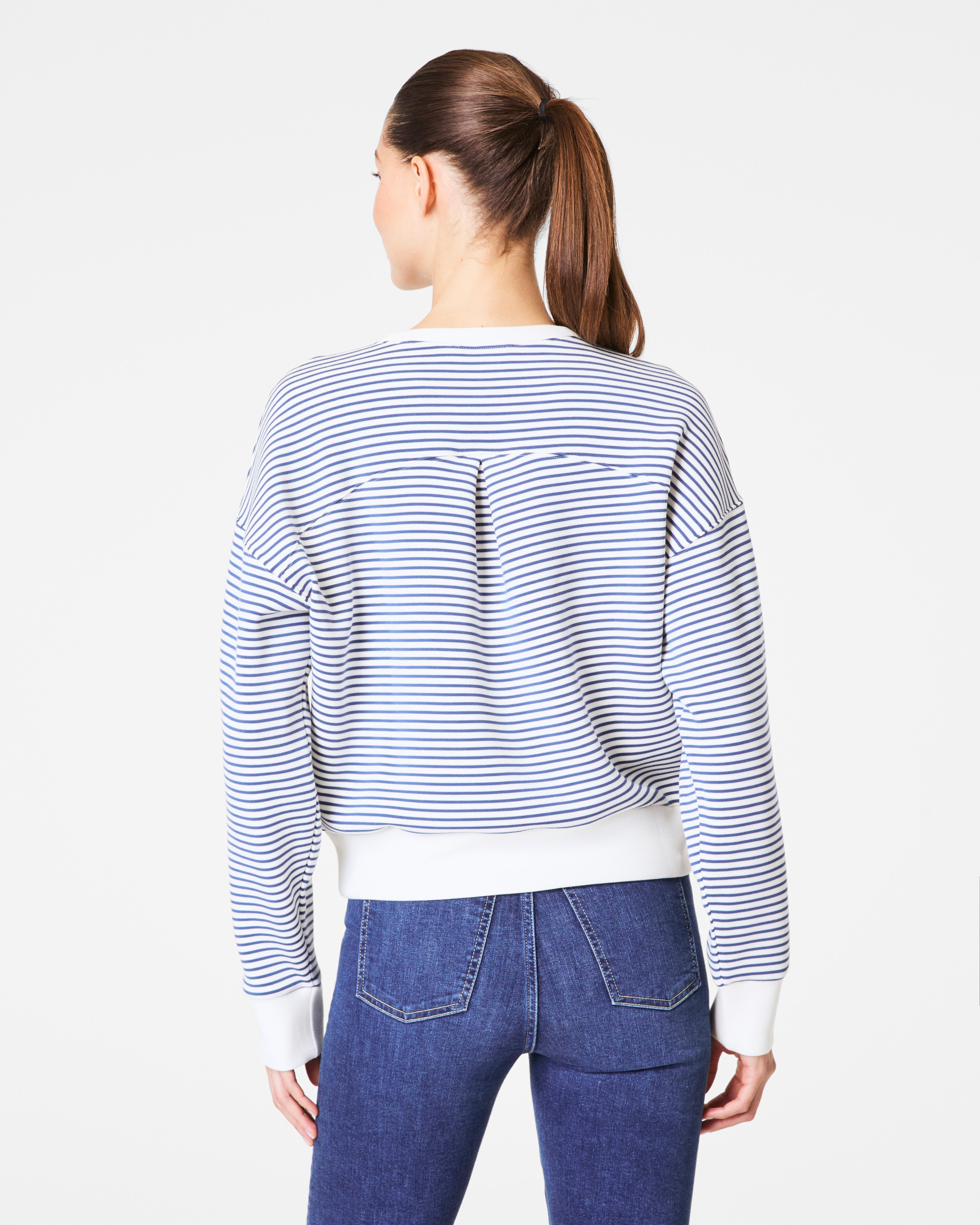 SPANX AirEssentials® Striped Crewneck  Faded Indigo Stripe