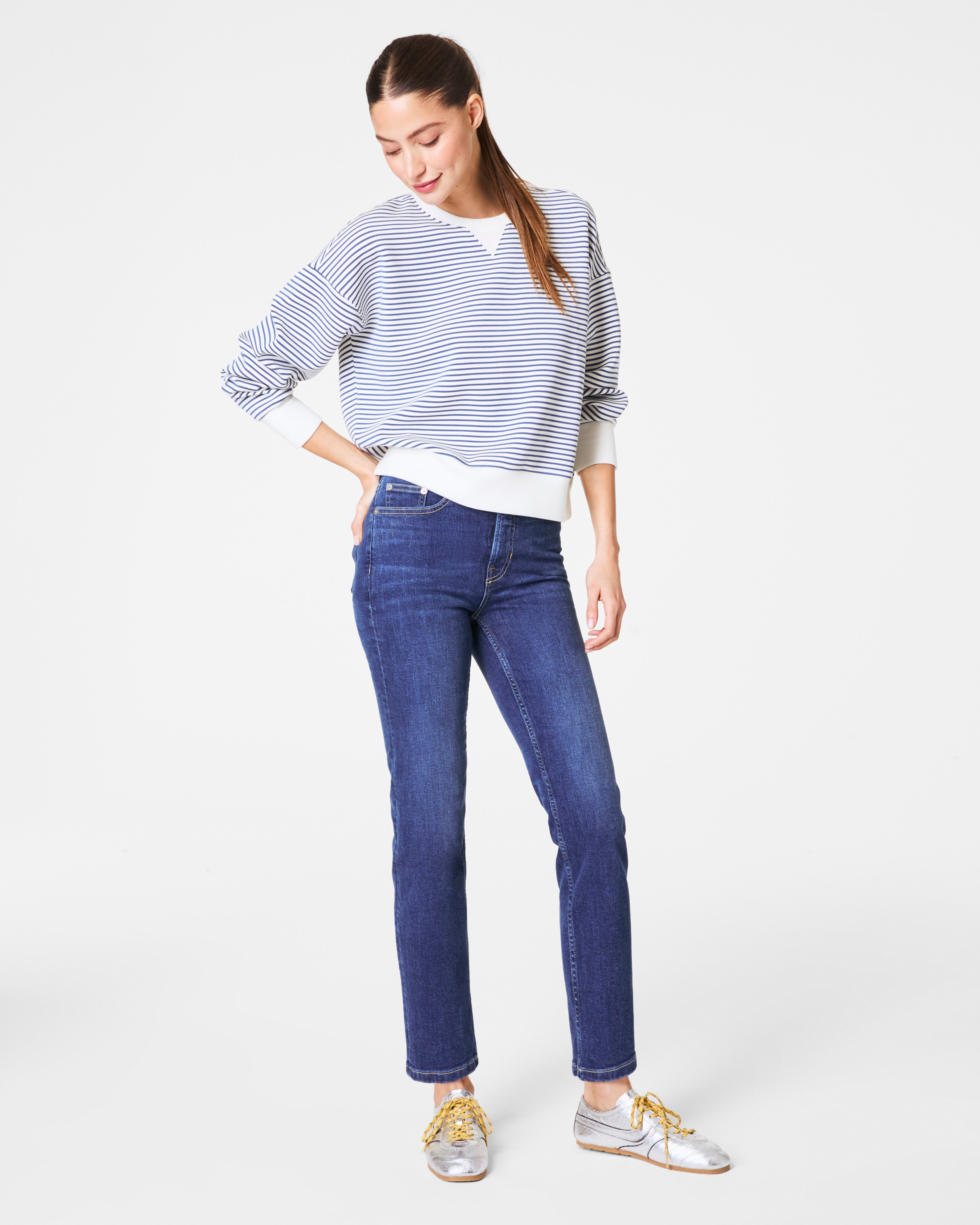 SPANX AirEssentials® Striped Crewneck  Faded Indigo Stripe