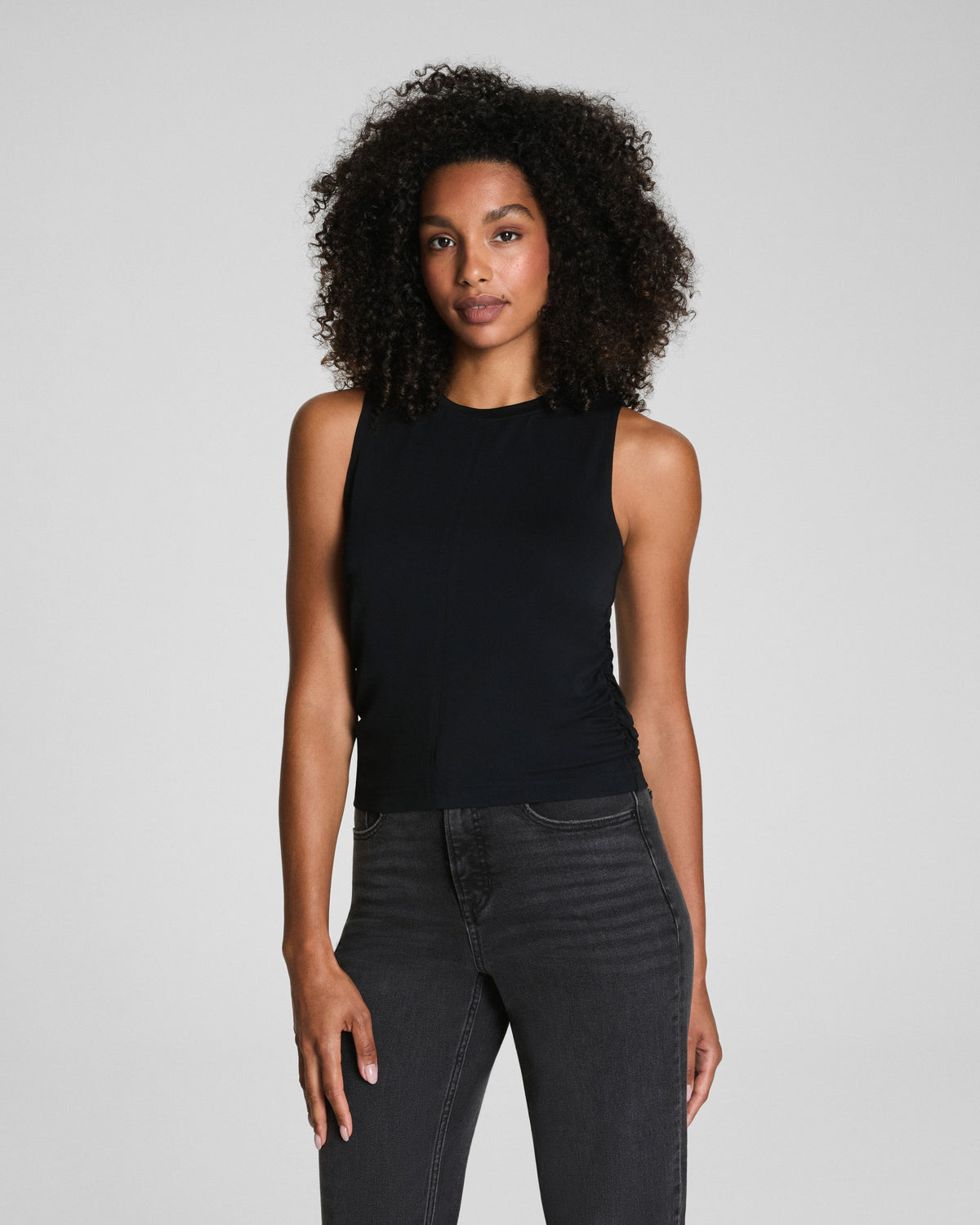SPANX® Sleek Jersey High Neck Ruched Tank  Classic Black