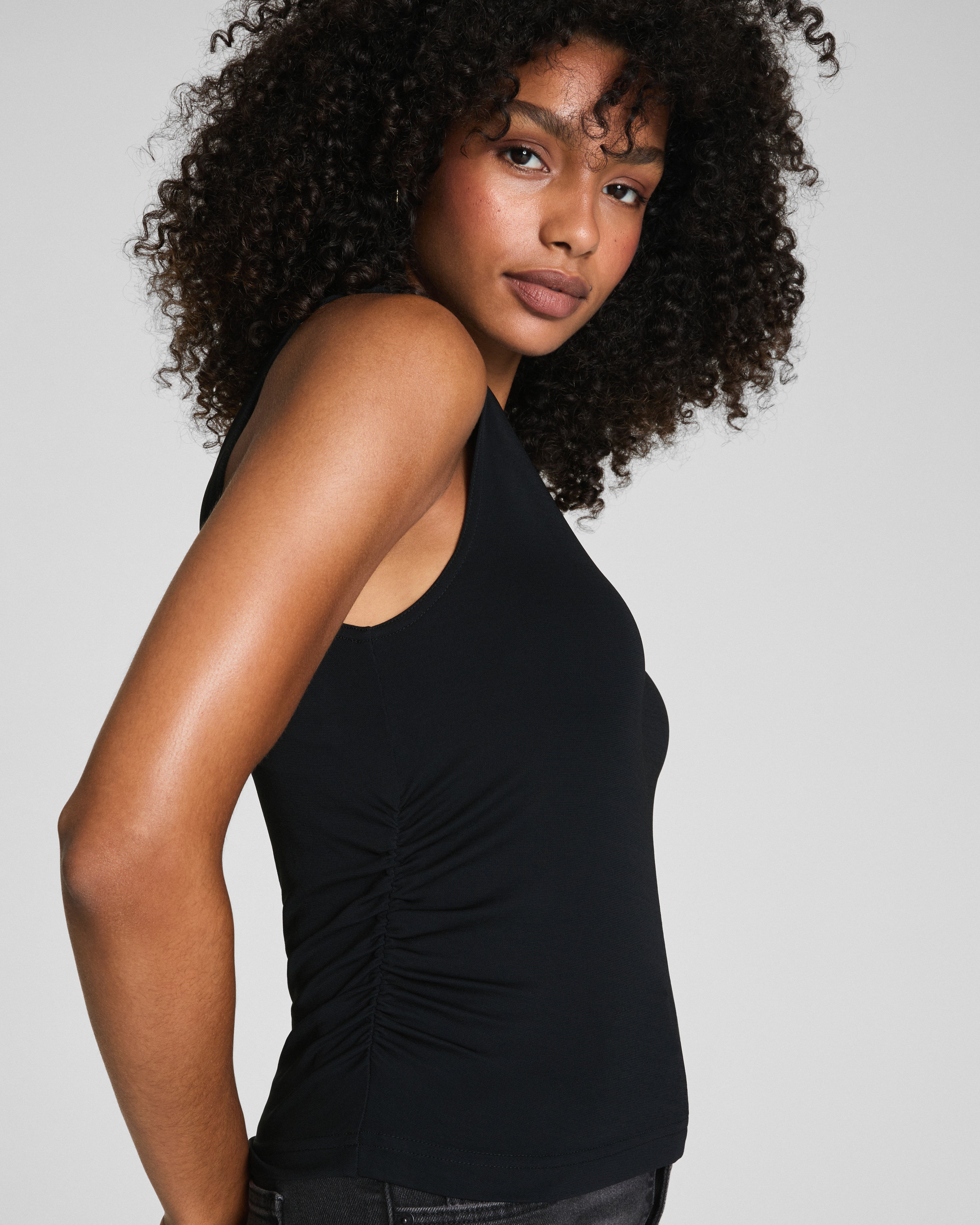 SPANX® Sleek Jersey High Neck Ruched Tank  Classic Black
