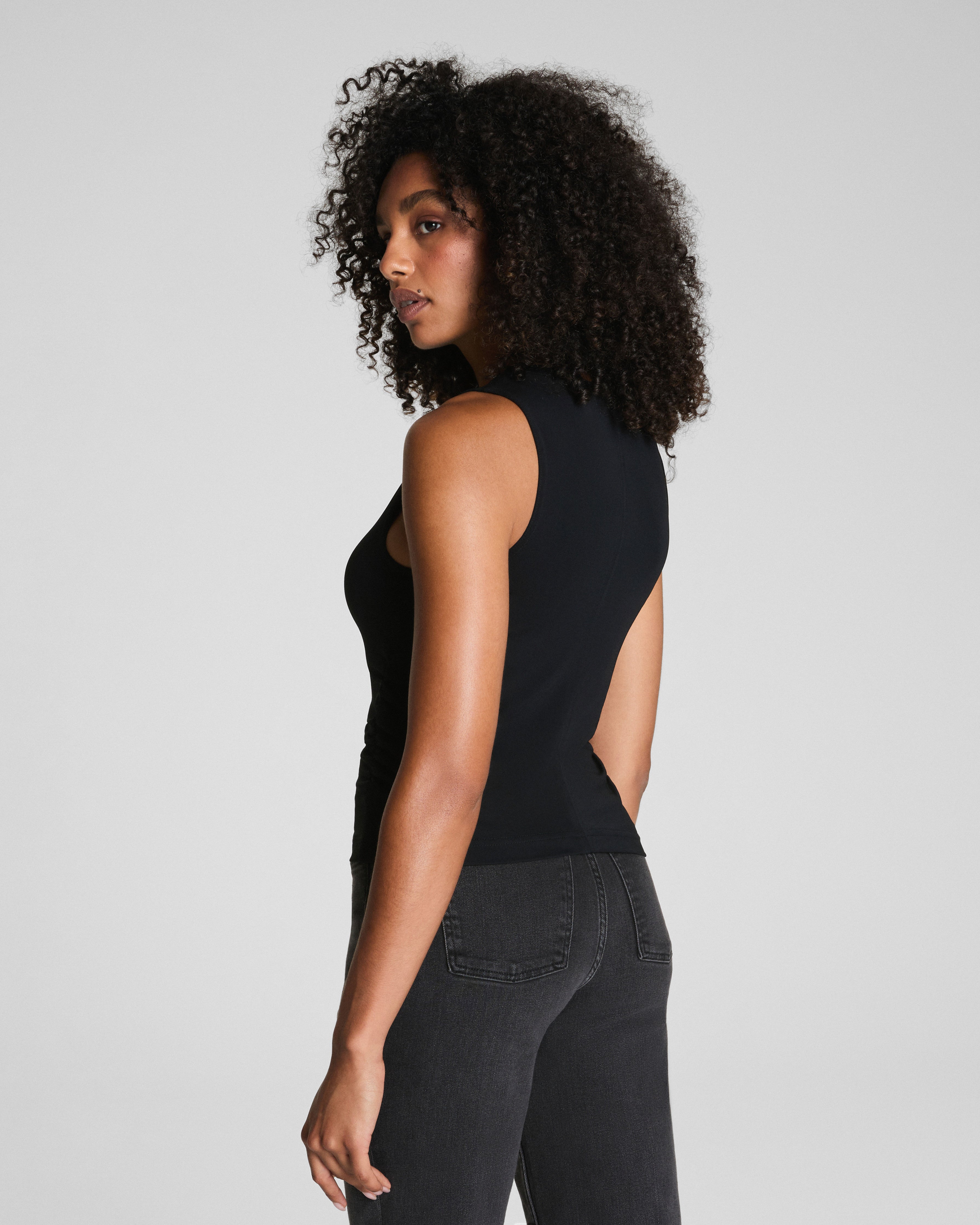 SPANX® Sleek Jersey High Neck Ruched Tank  Classic Black