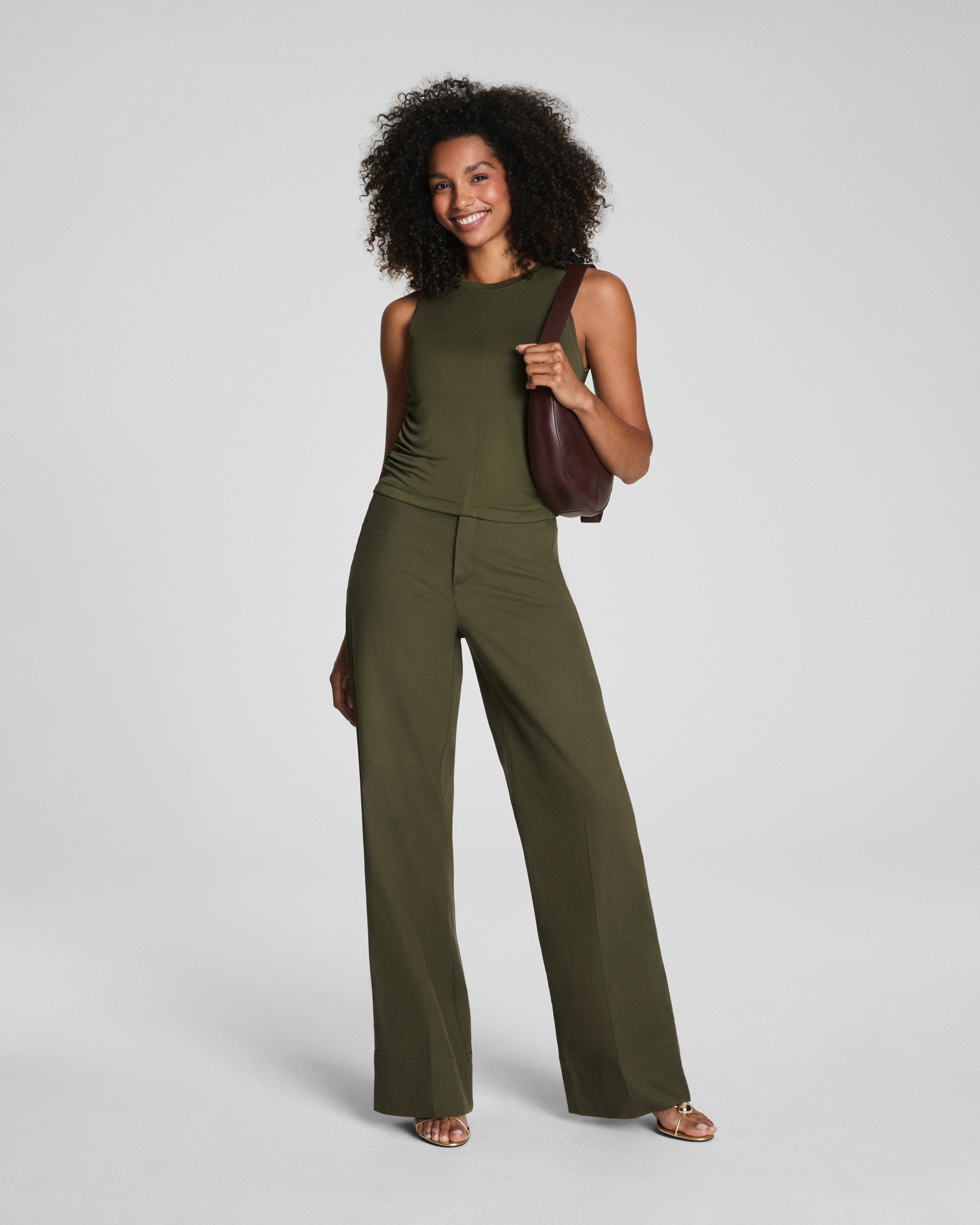 SPANX® Sleek Jersey High Neck Ruched Tank  Dark Pine