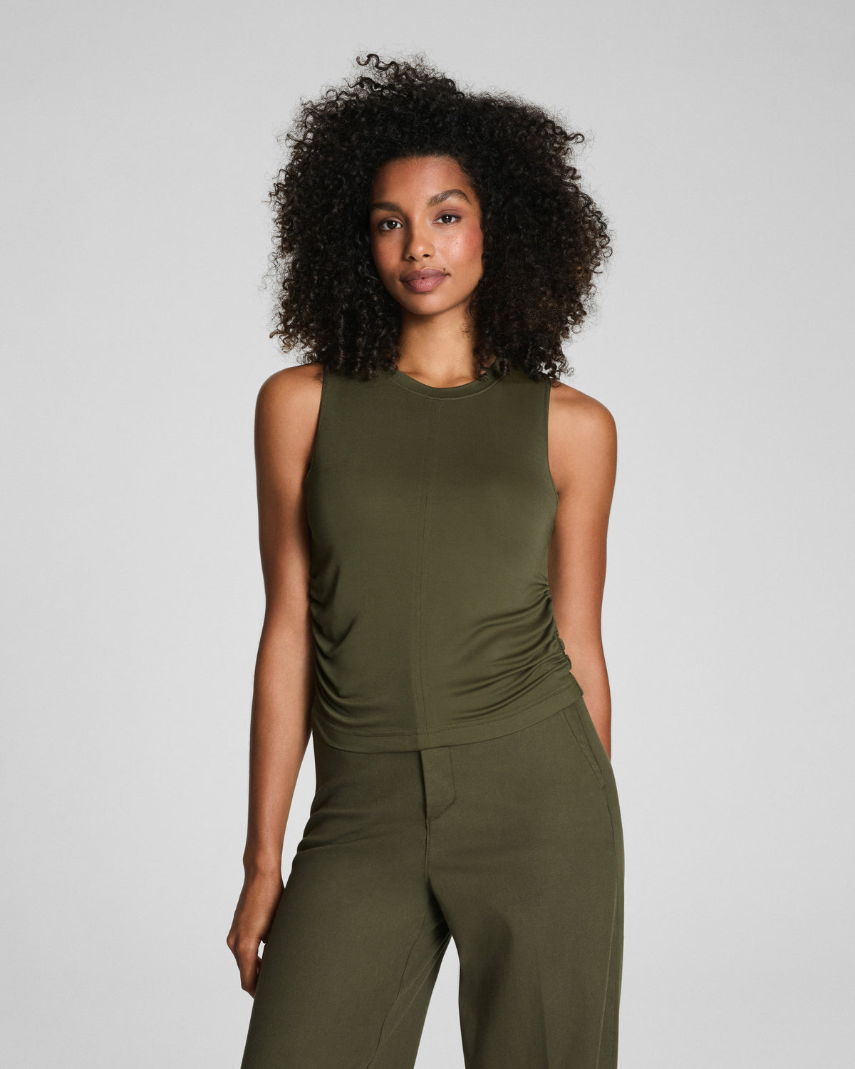 SPANX® Sleek Jersey High Neck Ruched Tank  Dark Pine