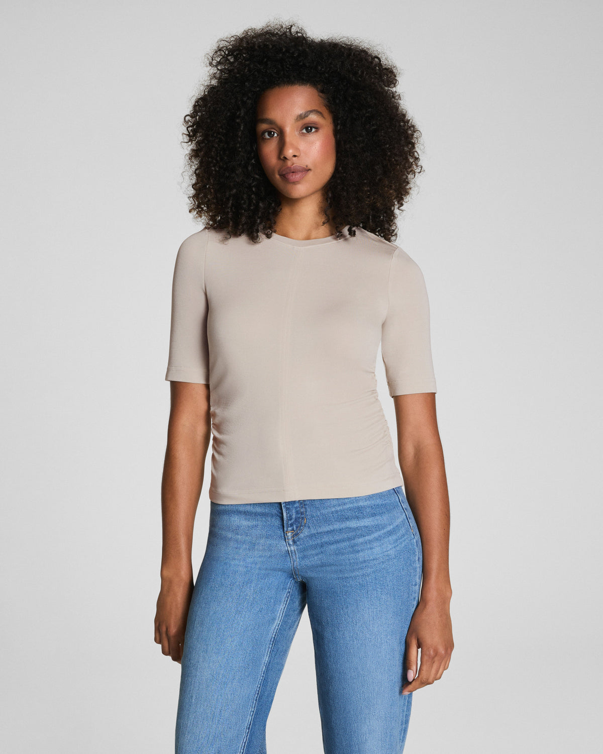 SPANX® Sleek Jersey Elbow Sleeve Ruched Top