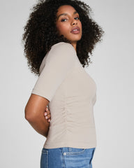 SPANX® Sleek Jersey Elbow Sleeve Ruched Top  Bone