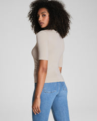 SPANX® Sleek Jersey Elbow Sleeve Ruched Top  Bone