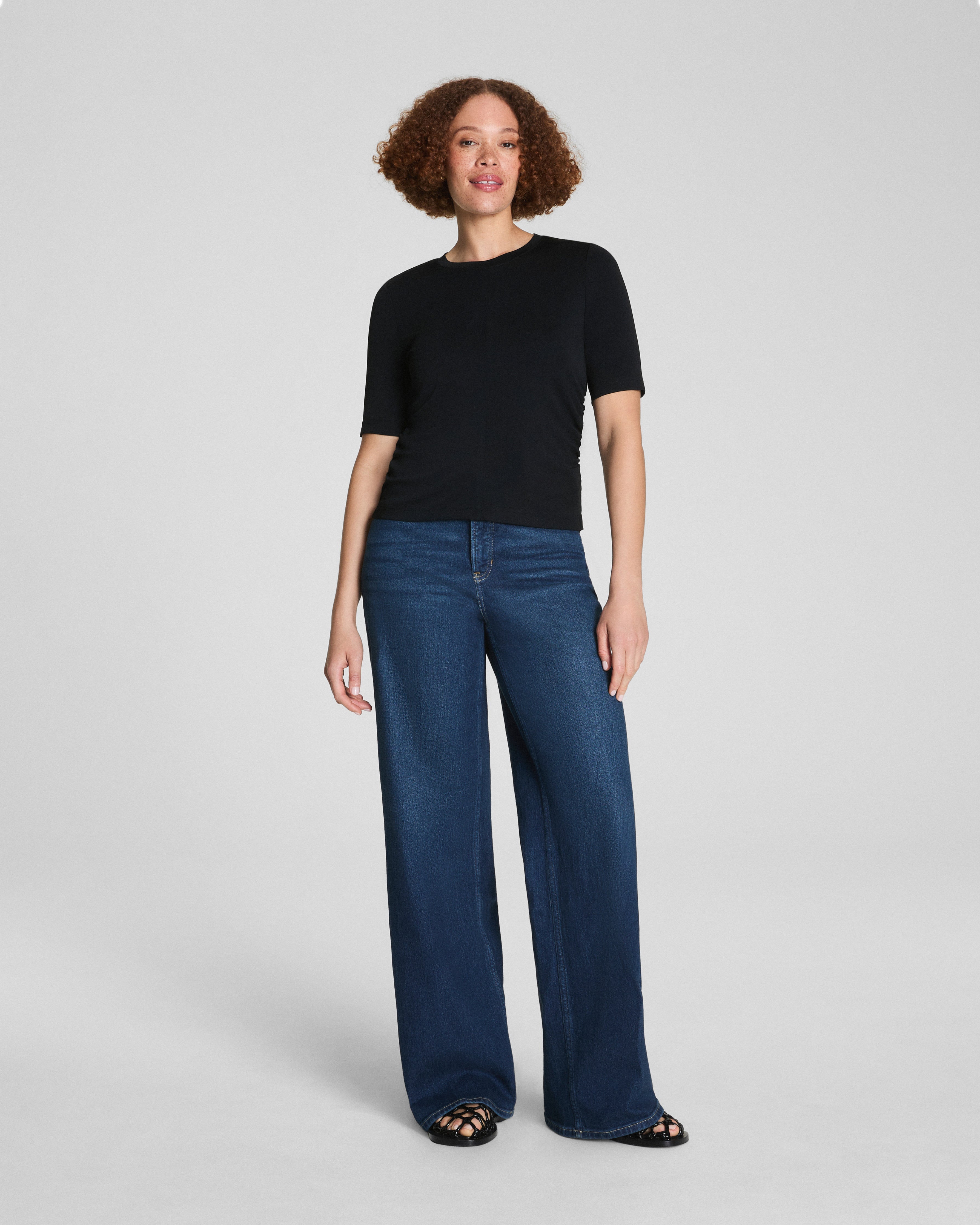 SPANX® Sleek Jersey Elbow Sleeve Ruched Top  Classic Black