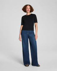 SPANX® Sleek Jersey Elbow Sleeve Ruched Top  Classic Black