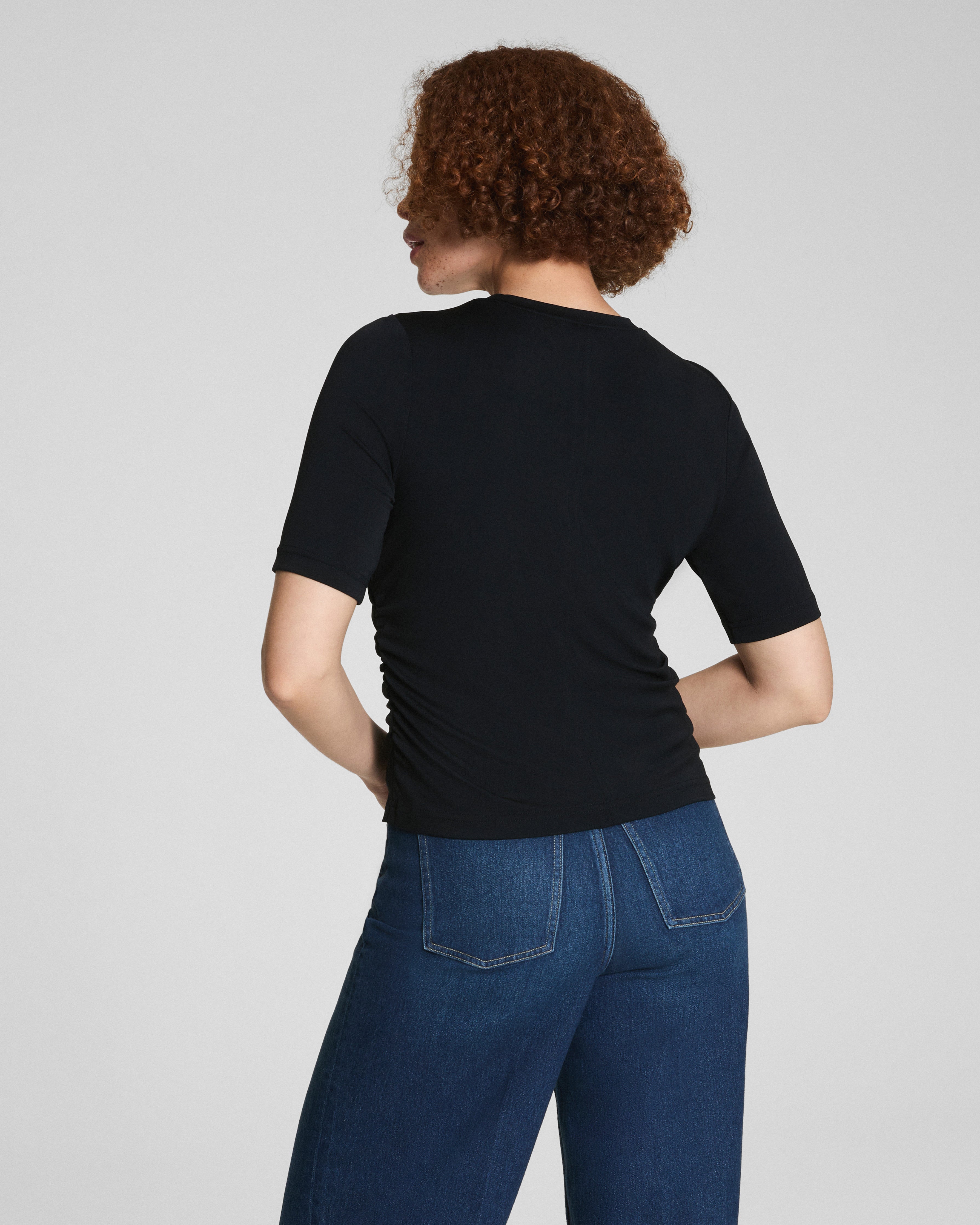 SPANX® Sleek Jersey Elbow Sleeve Ruched Top  Classic Black