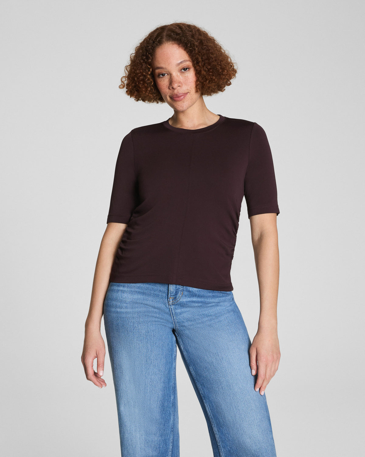 SPANX® Sleek Jersey Elbow Sleeve Ruched Top  Truffle Brown