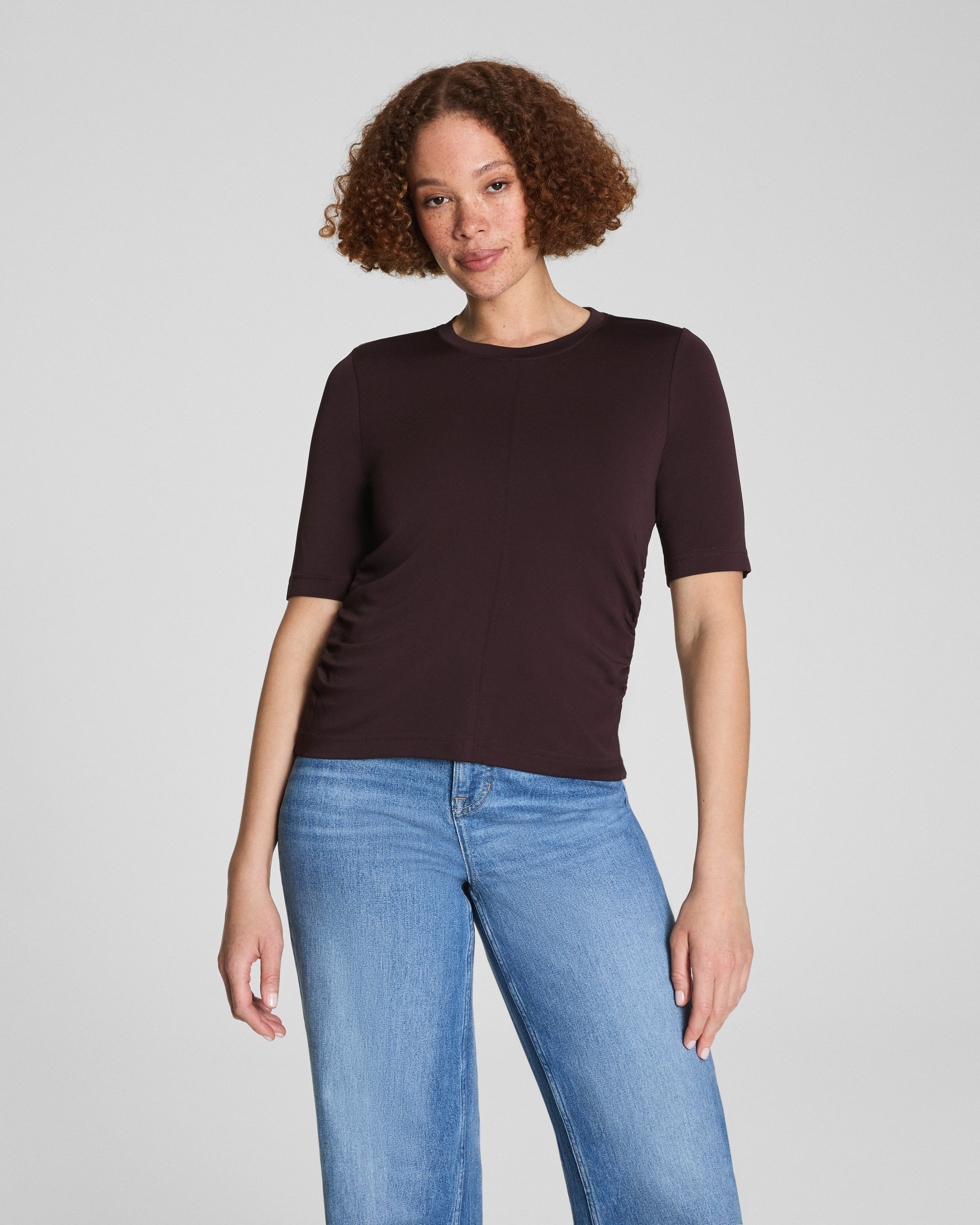 SPANX® Sleek Jersey Elbow Sleeve Ruched Top