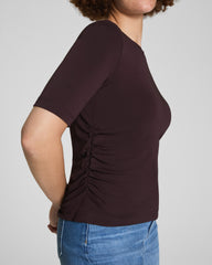 SPANX® Sleek Jersey Elbow Sleeve Ruched Top  Truffle Brown