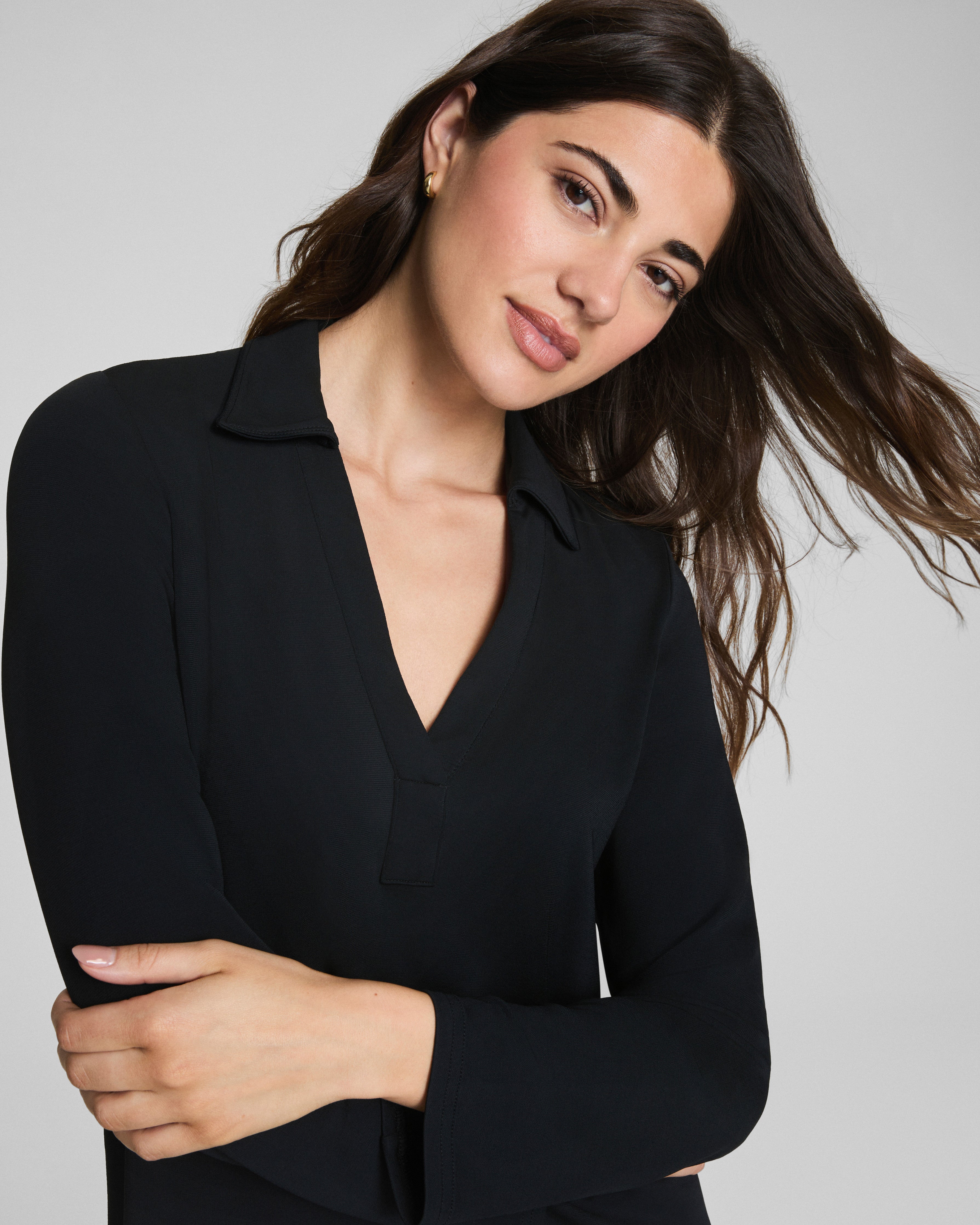 SPANX® Sleek Jersey Long Sleeve Shirt Dress  Classic Black