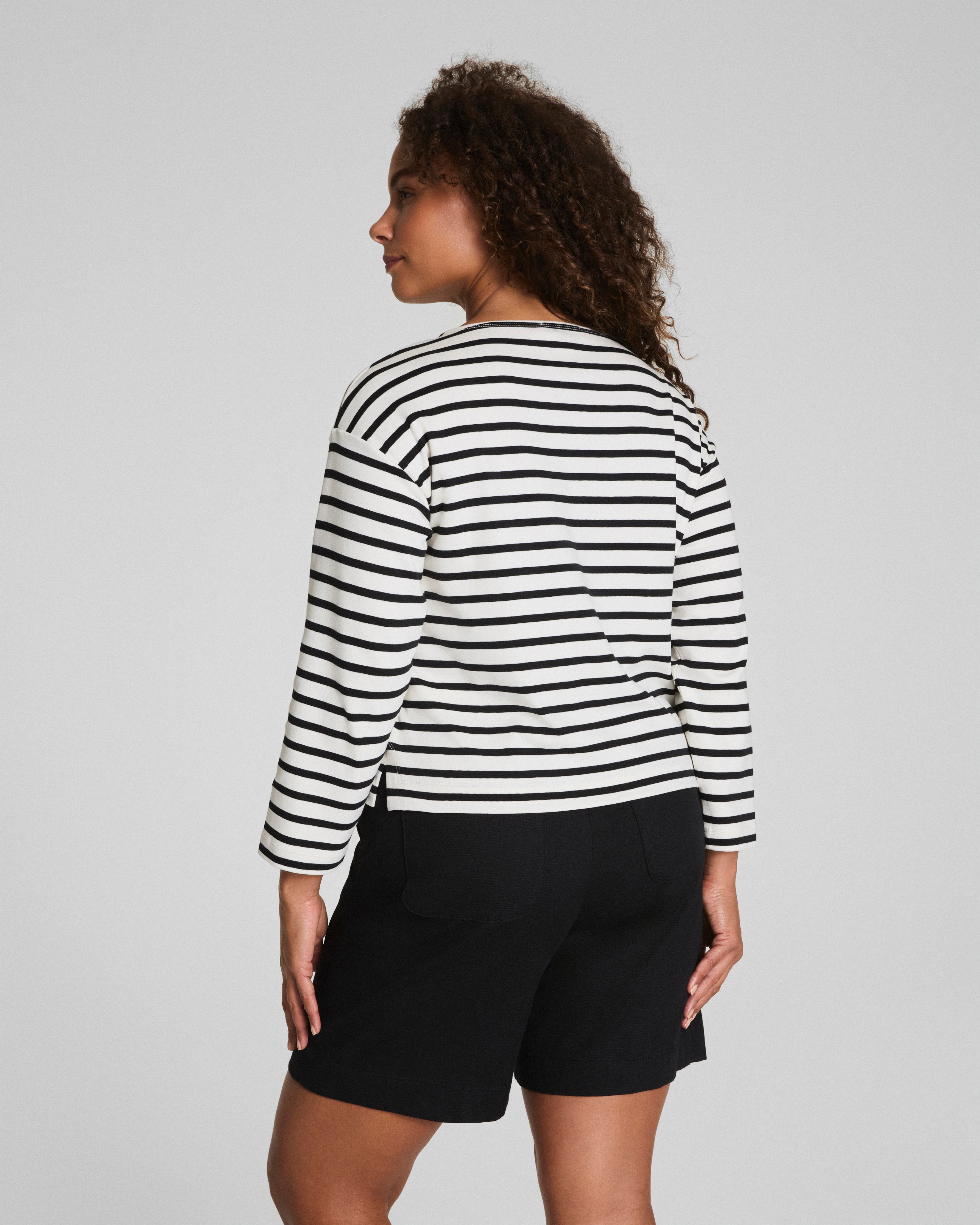 SPANX® Cotton Boatneck Top  Ivory/Classic Black