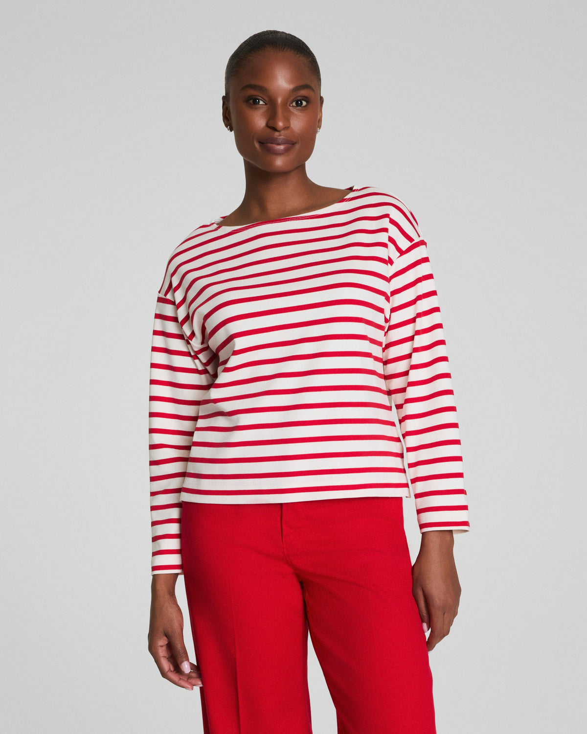 SPANX® Cotton Boatneck Top  Ivory/Spanx Red