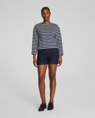 SPANX® Cotton Boatneck Top  Ivory/Timeless Navy