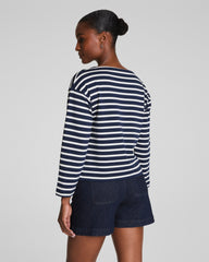 SPANX® Cotton Boatneck Top  Ivory/Timeless Navy