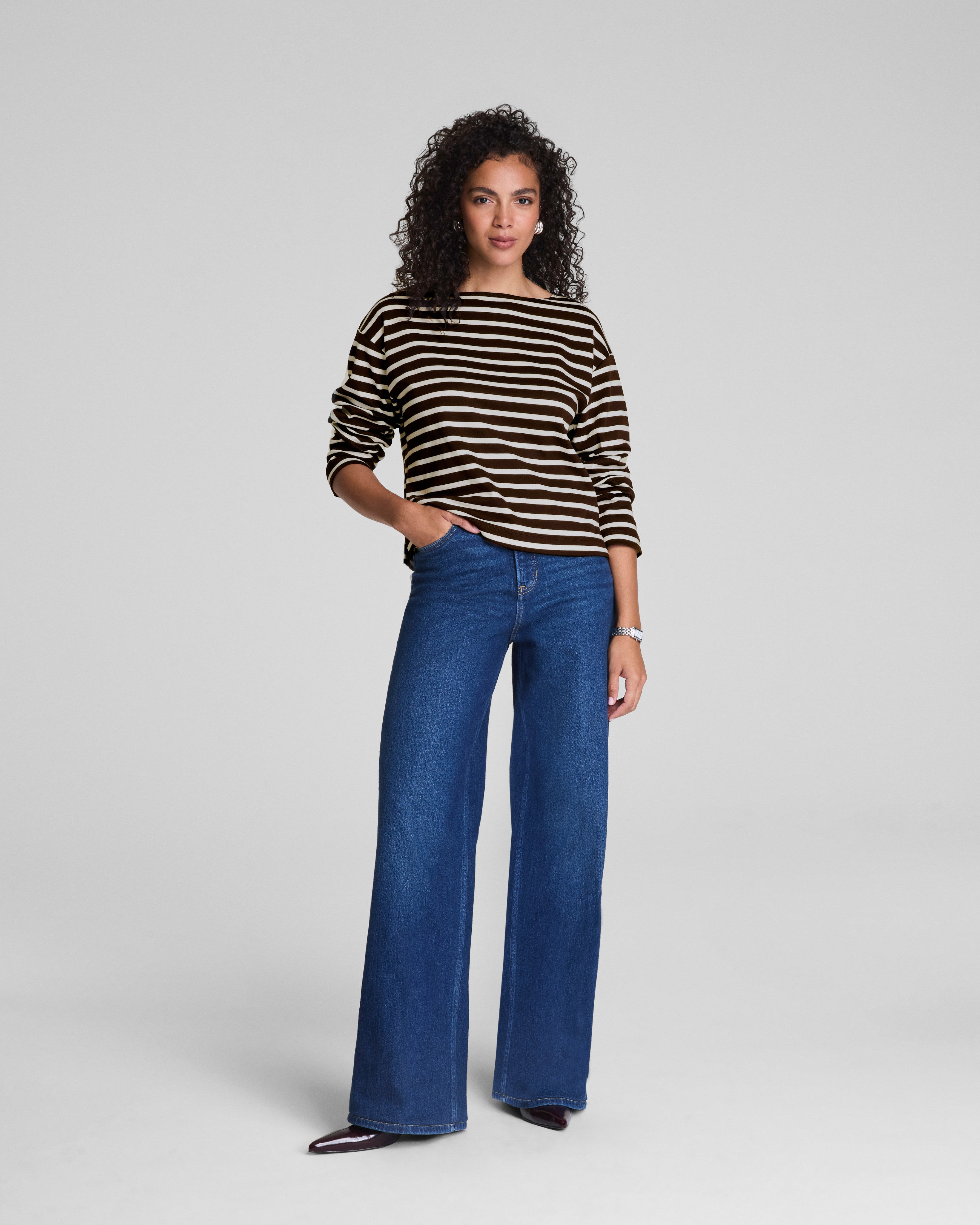 SPANX® Cotton Boatneck Top  Linen/Truffle Brown